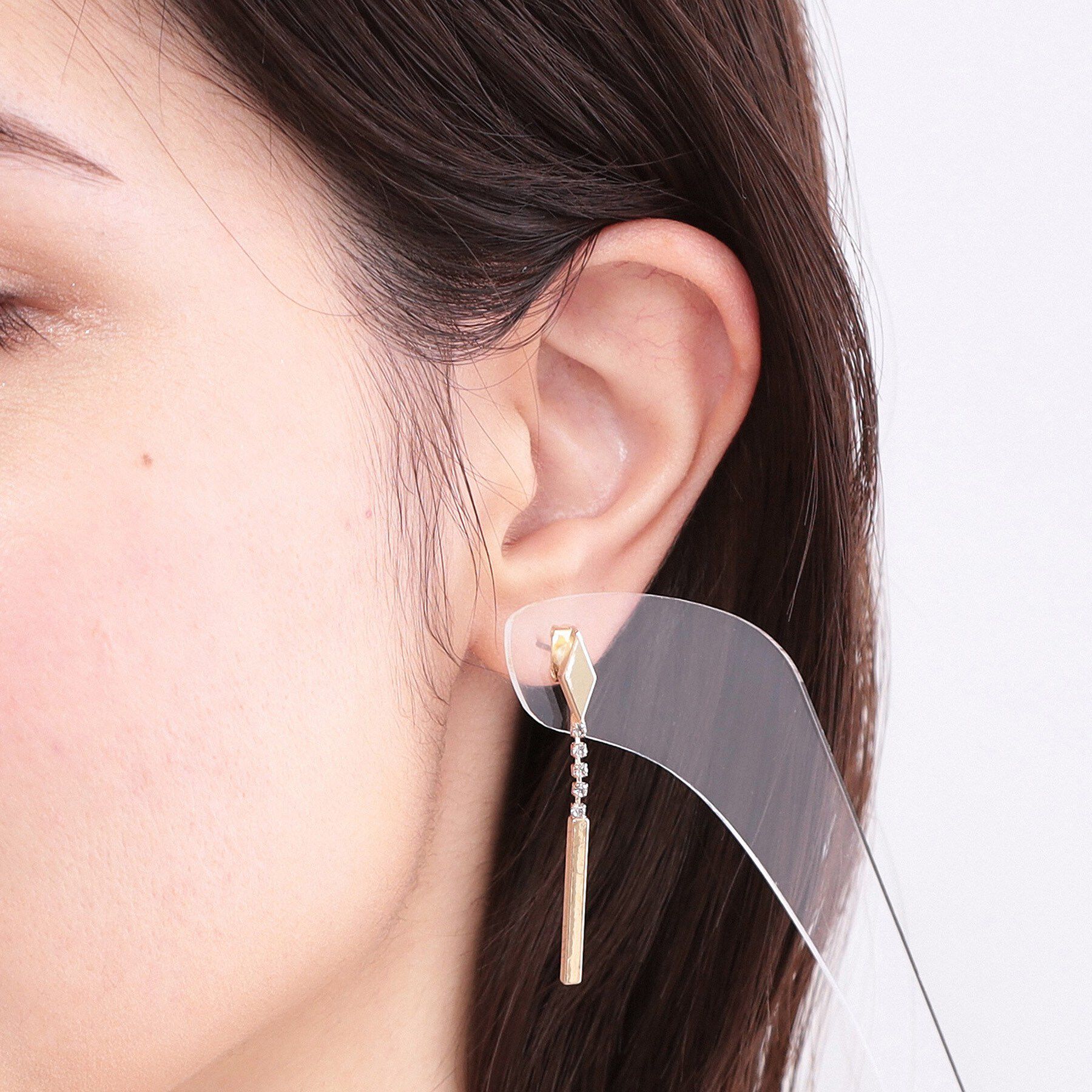 OPAQUE.CLIP「ダイヤシェイプメタル&times;ビジュー ピアス」|ピアス|