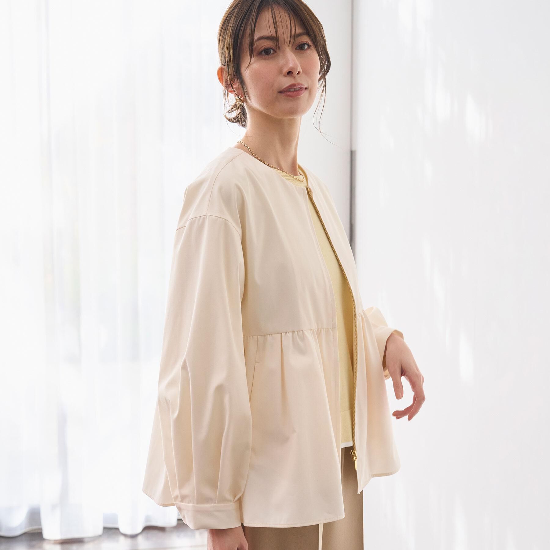 OPAQUE.CLIP「撥水ノーカラーペプラムブルゾン【洗濯機OK/抗ピル】」|ブルゾン・スタジャン|