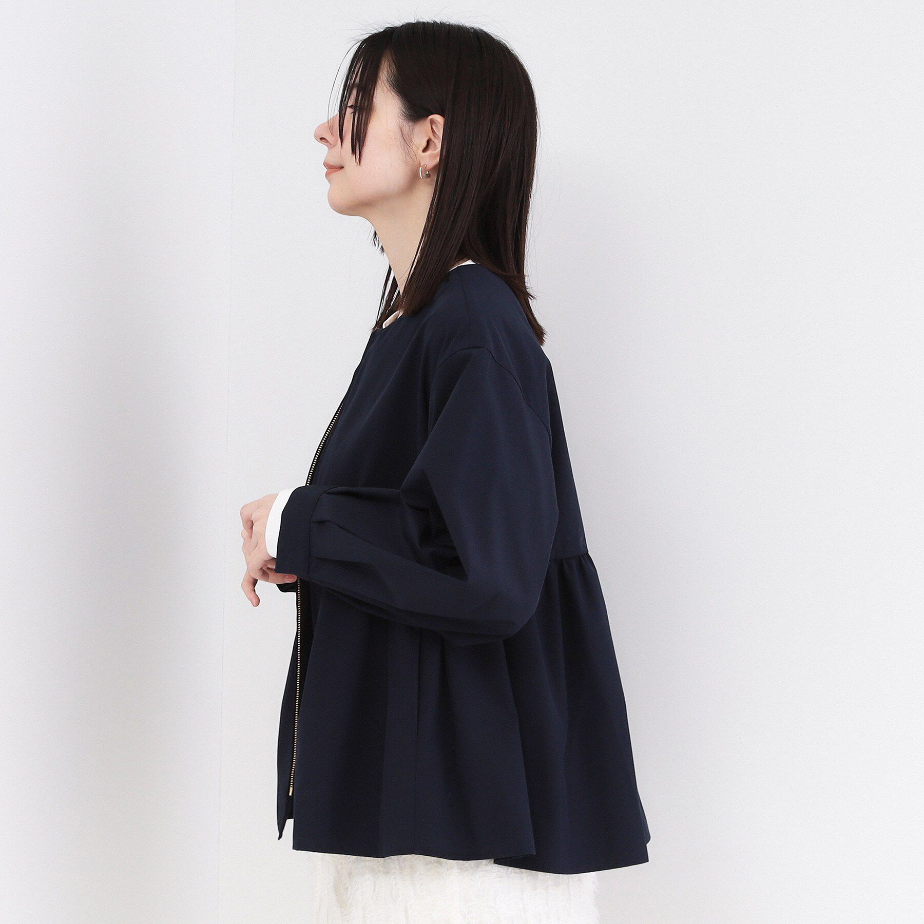 OPAQUE.CLIP「撥水ノーカラーペプラムブルゾン【洗濯機OK/抗ピル】」|ブルゾン・スタジャン|