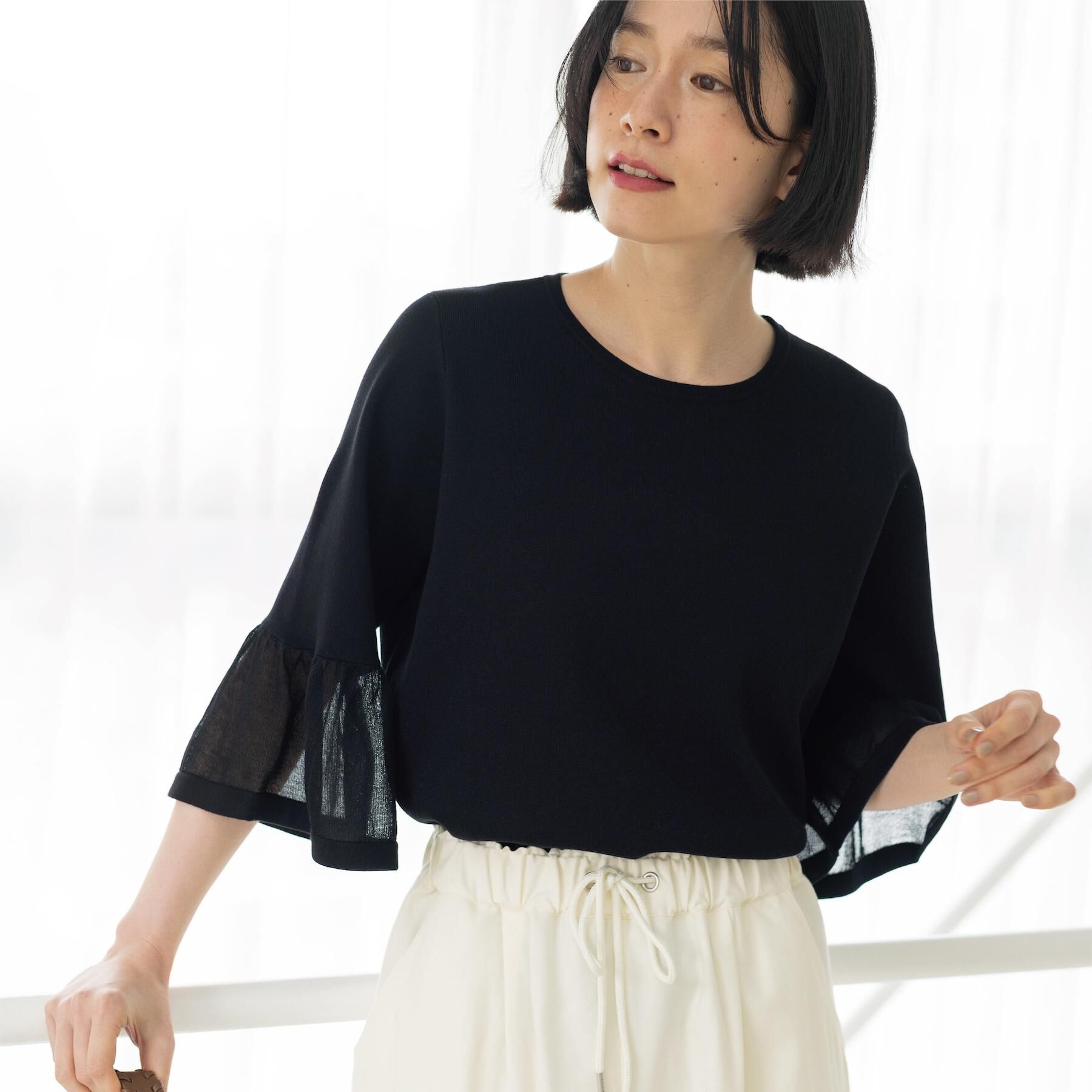 OPAQUE.CLIP「シアーフレアスリーブニット【洗濯機OK/抗ピル】」|ニット・セーター|