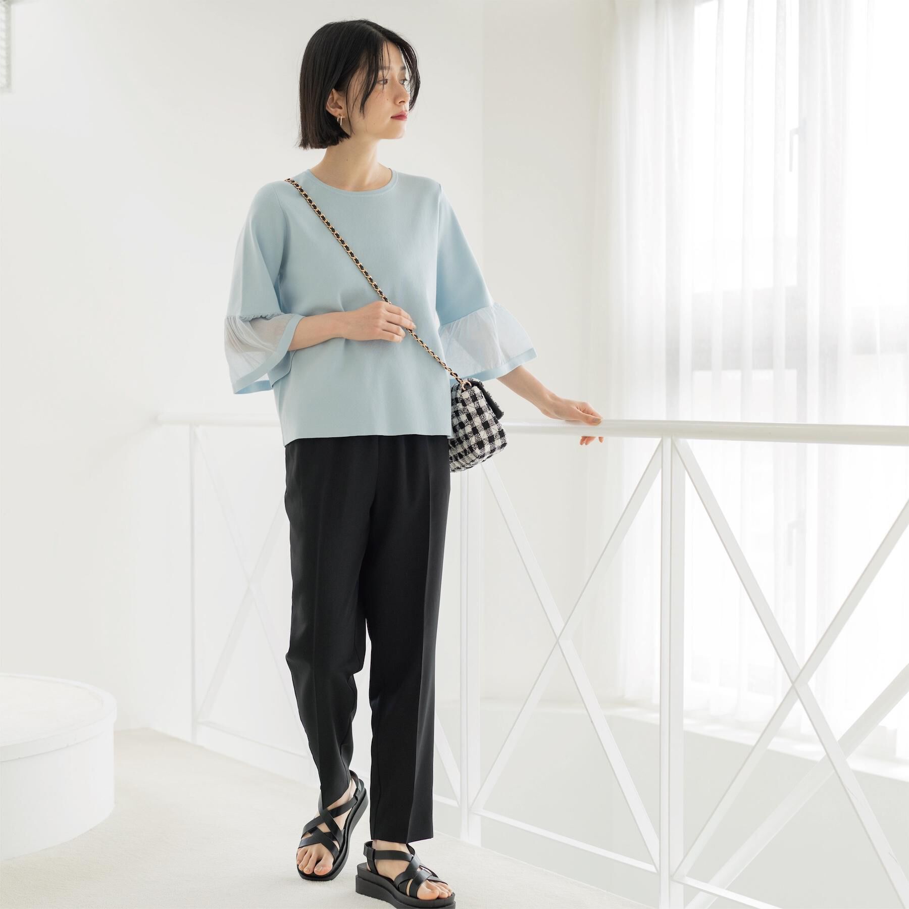 OPAQUE.CLIP「シアーフレアスリーブニット【洗濯機OK/抗ピル】」|ニット・セーター|