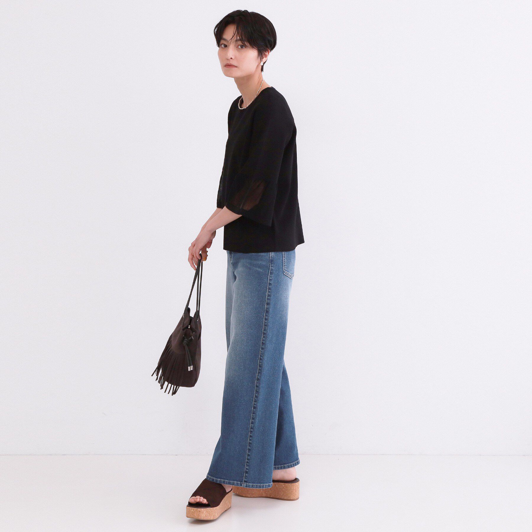 OPAQUE.CLIP「シアーフレアスリーブニット【洗濯機OK/抗ピル】」|ニット・セーター|