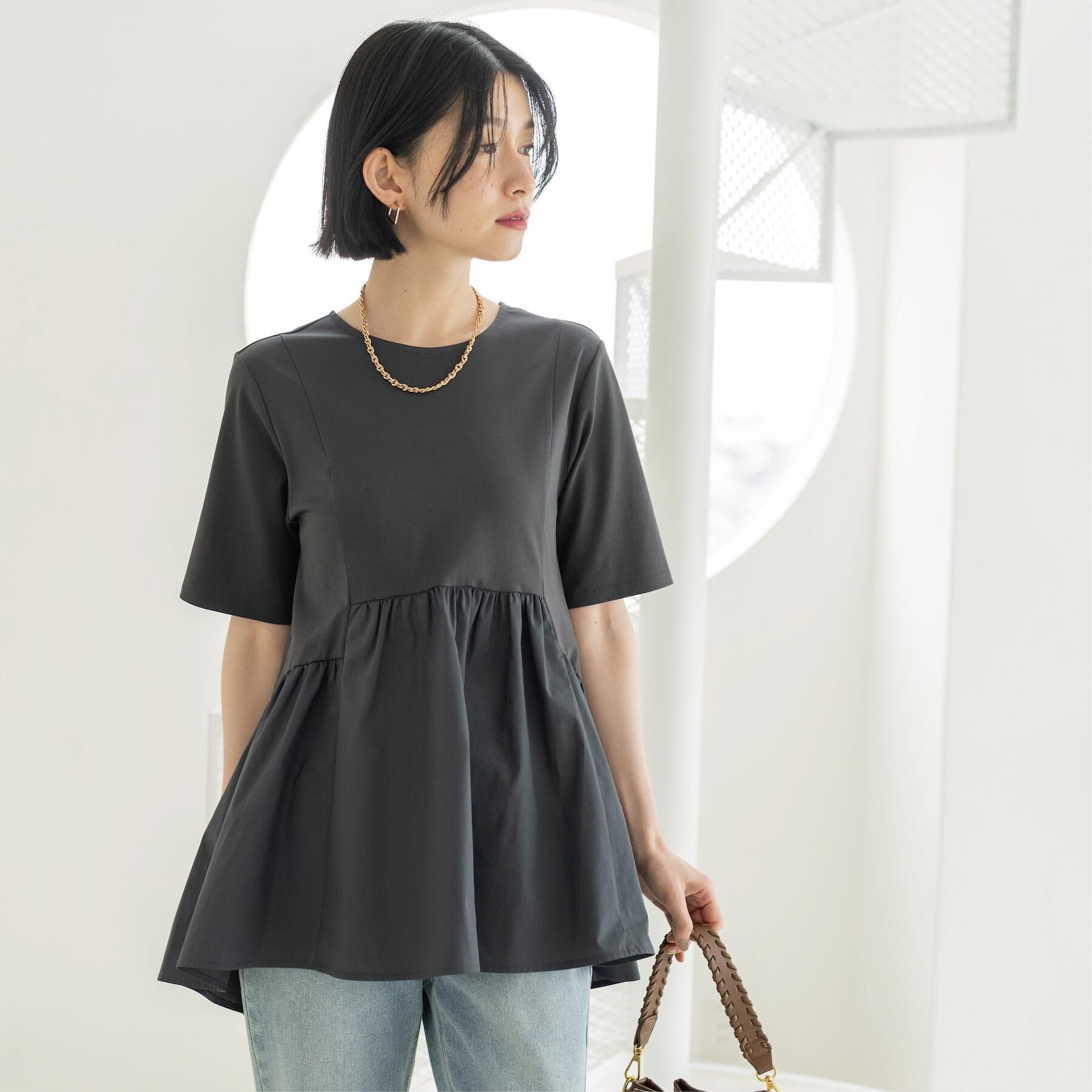 OPAQUE.CLIP「ペプラムドッキングカットソー【洗濯機OK】」|Tシャツ・カットソー|