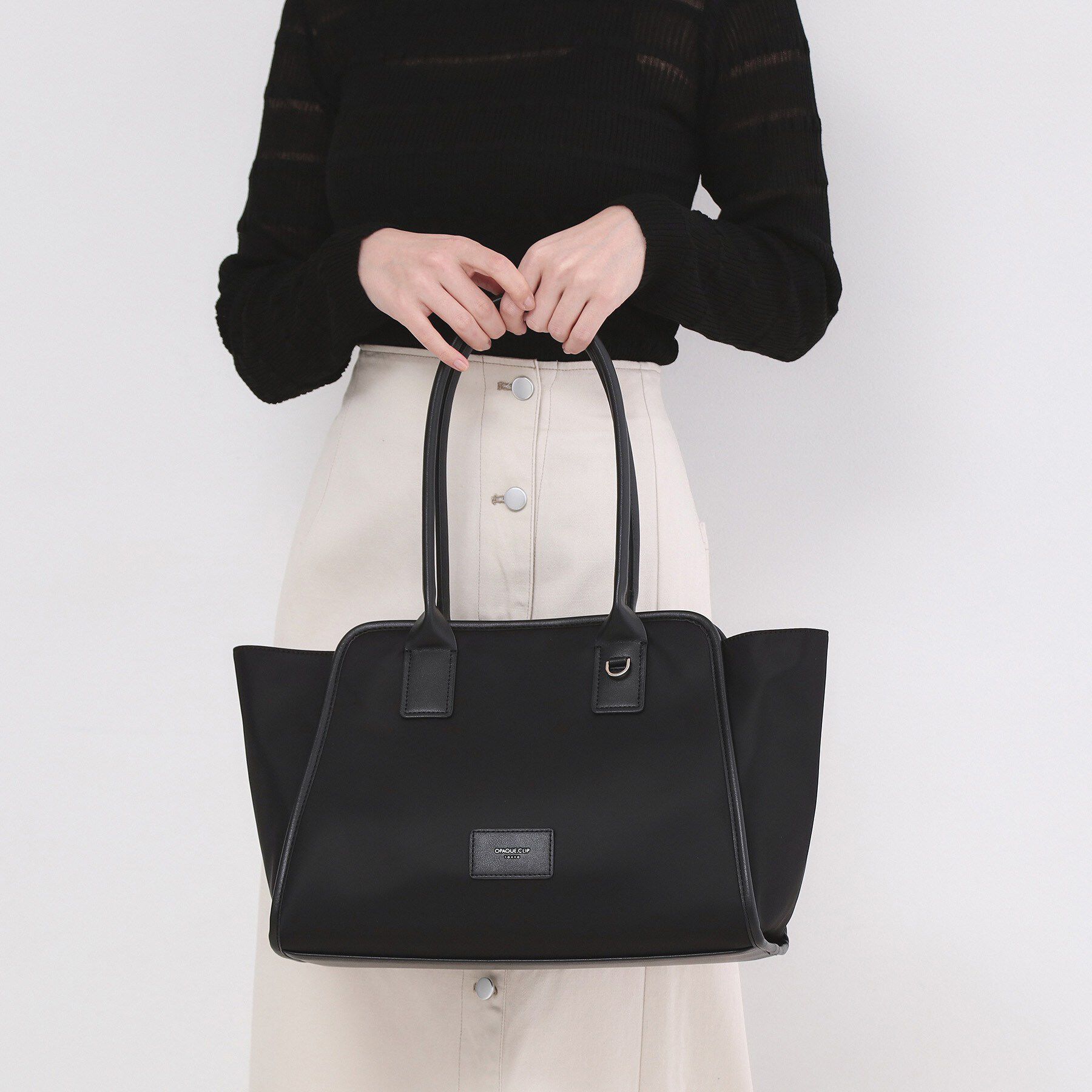 OPAQUE.CLIP「合皮パイピングワイドトート」|トートバッグ|ブラック(019)