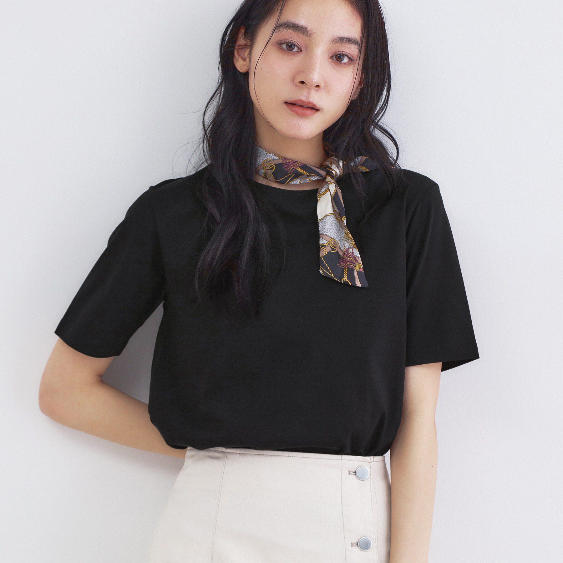 OPAQUE.CLIP「オーガニックコットン混ベーシックTシャツ【洗濯機OK】《SS～LL》」|Tシャツ・カットソー|ブラック(019)