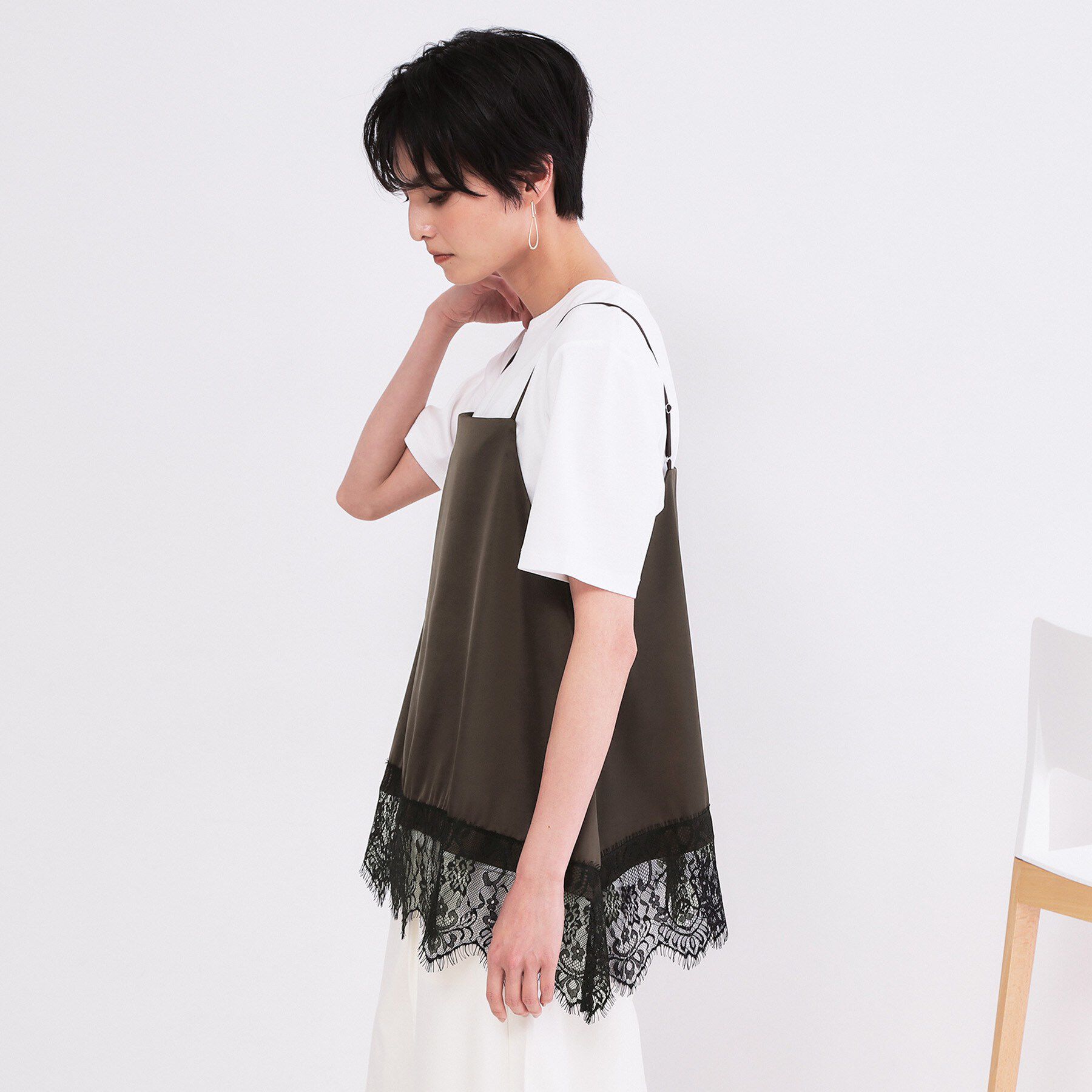 OPAQUE.CLIP「裾レースサテンキャミブラウス【洗濯機OK】」|キャミソール|