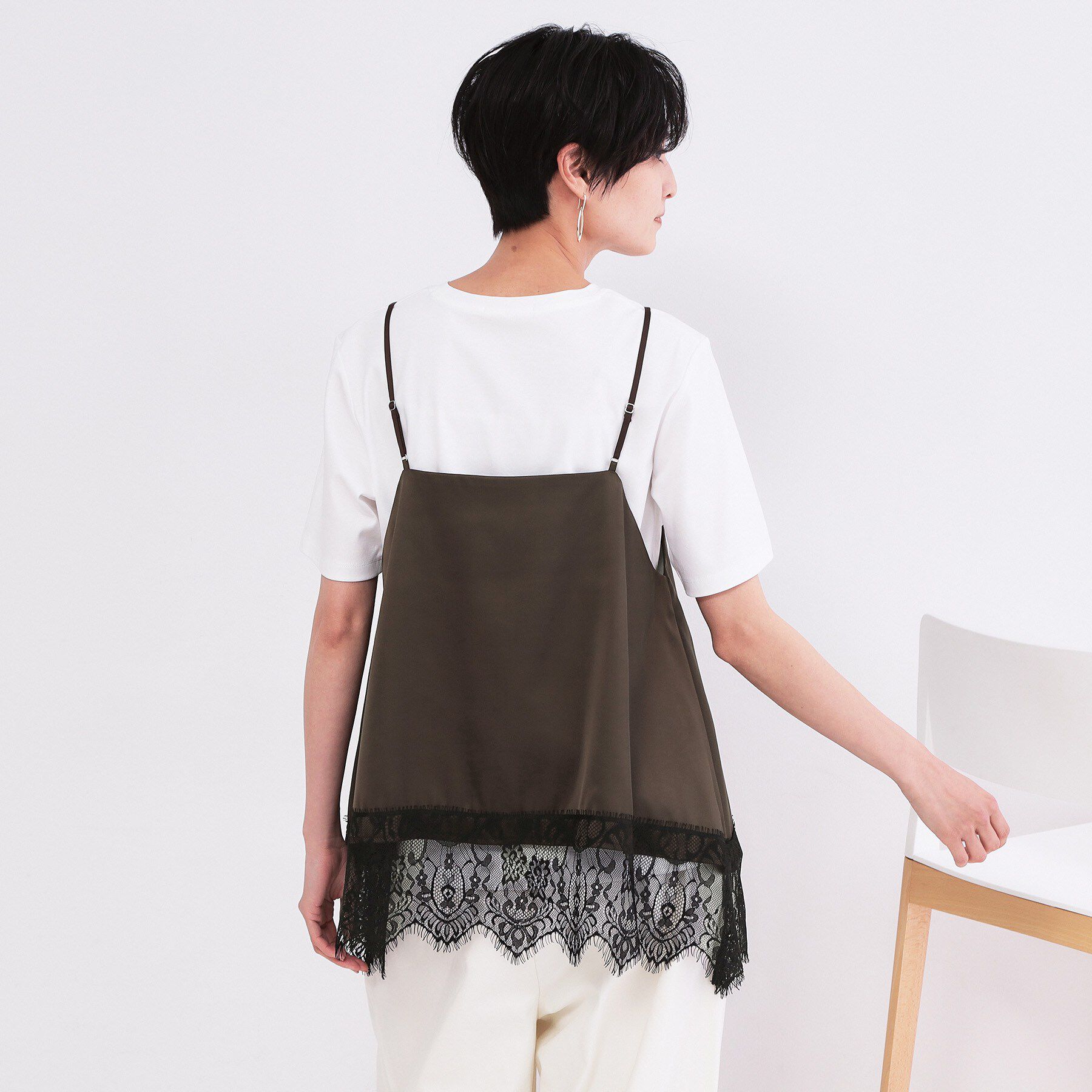 OPAQUE.CLIP「裾レースサテンキャミブラウス【洗濯機OK】」|キャミソール|