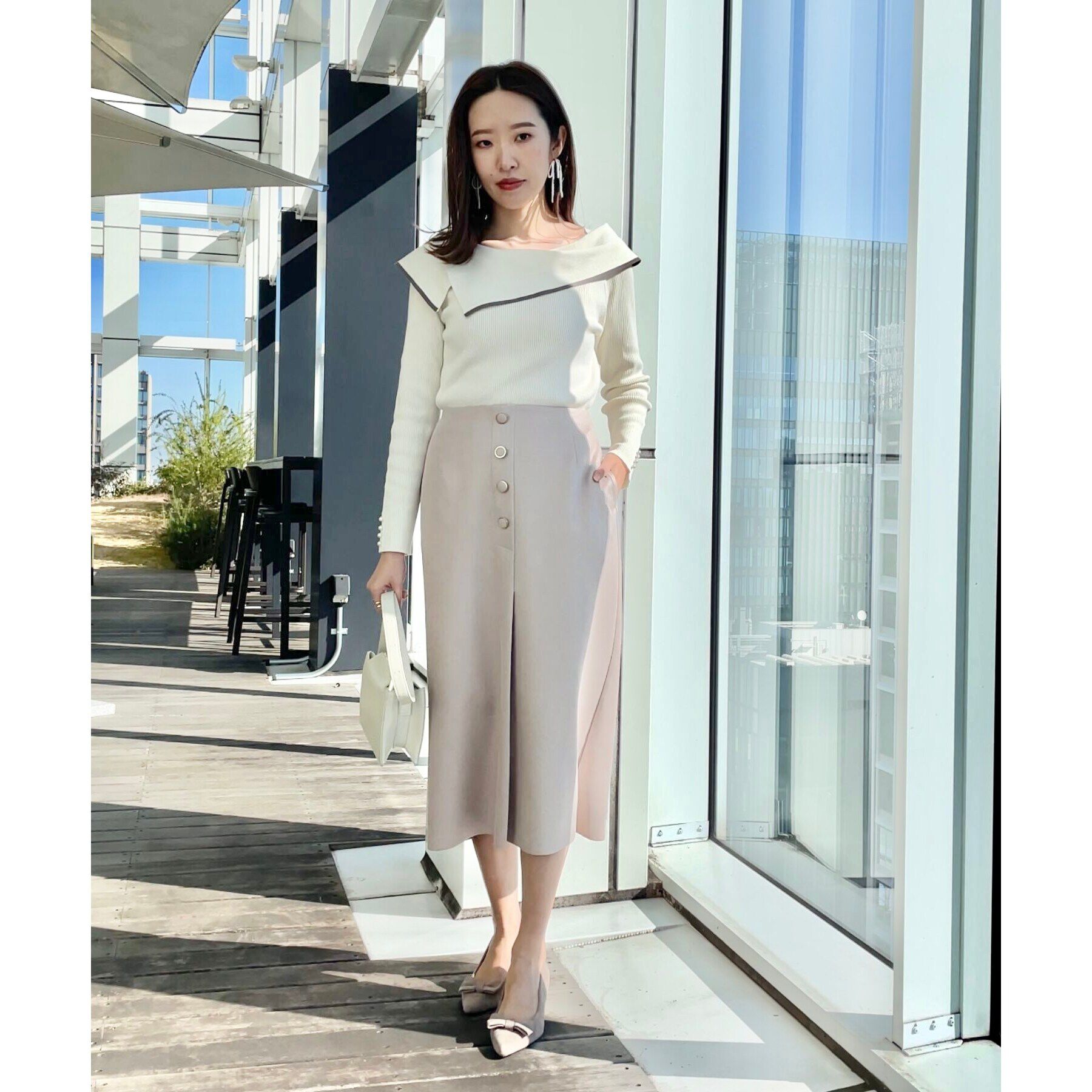 Couture broach「【華奢見え・フェミニン】変形カラーリブニット」|ニット・セーター|