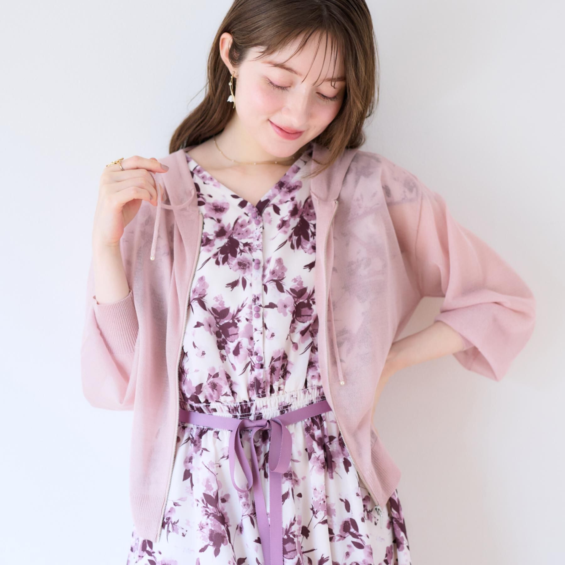 Couture broach「【上品な透け感・大人カジュアル】シアージップアップフーディー」|パーカー|