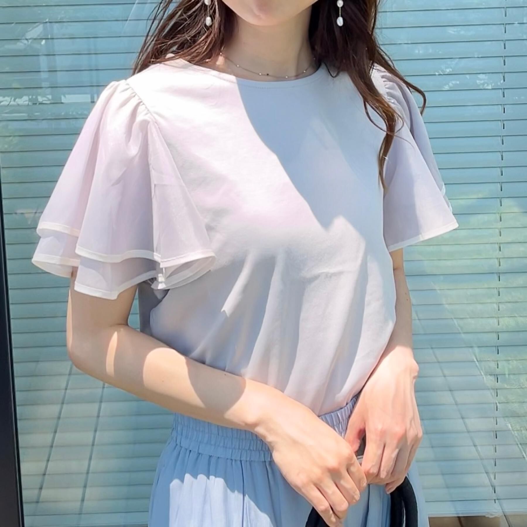 Couture broach「【マシンウォッシャブル・UVケア・接触冷感・二の腕カバー】配色フレアドッキングカットソー」|Tシャツ・カットソー|