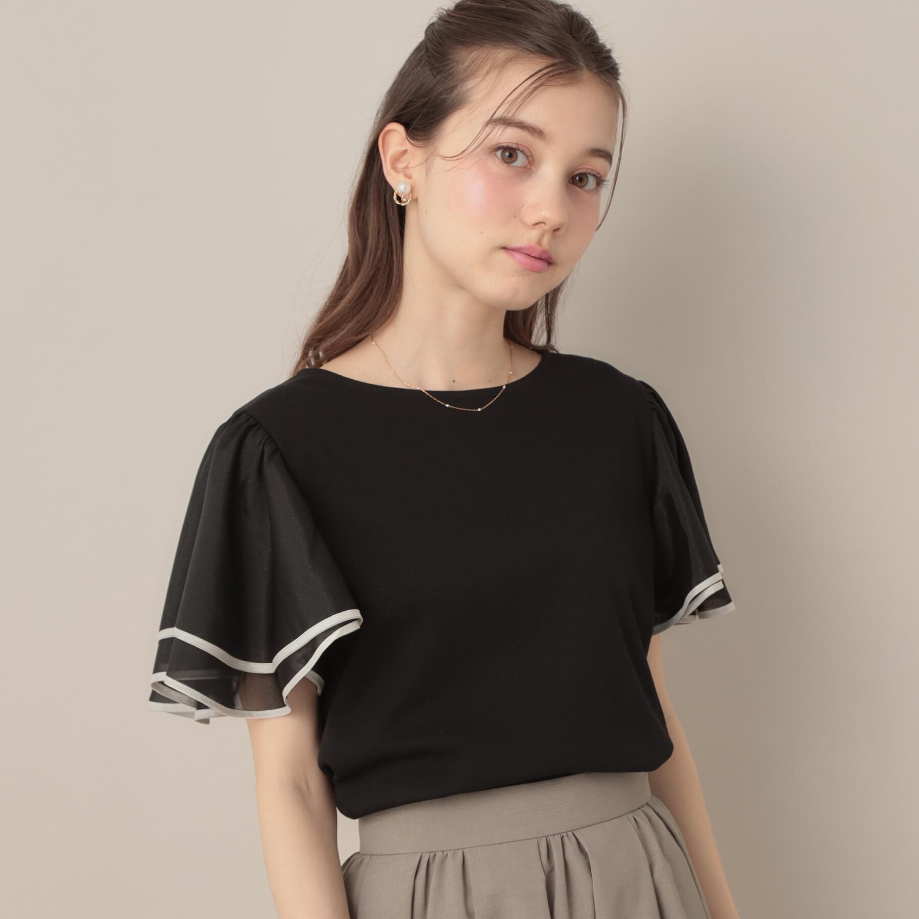 Couture broach「【マシンウォッシャブル・UVケア・接触冷感・二の腕カバー】配色フレアドッキングカットソー」|Tシャツ・カットソー|