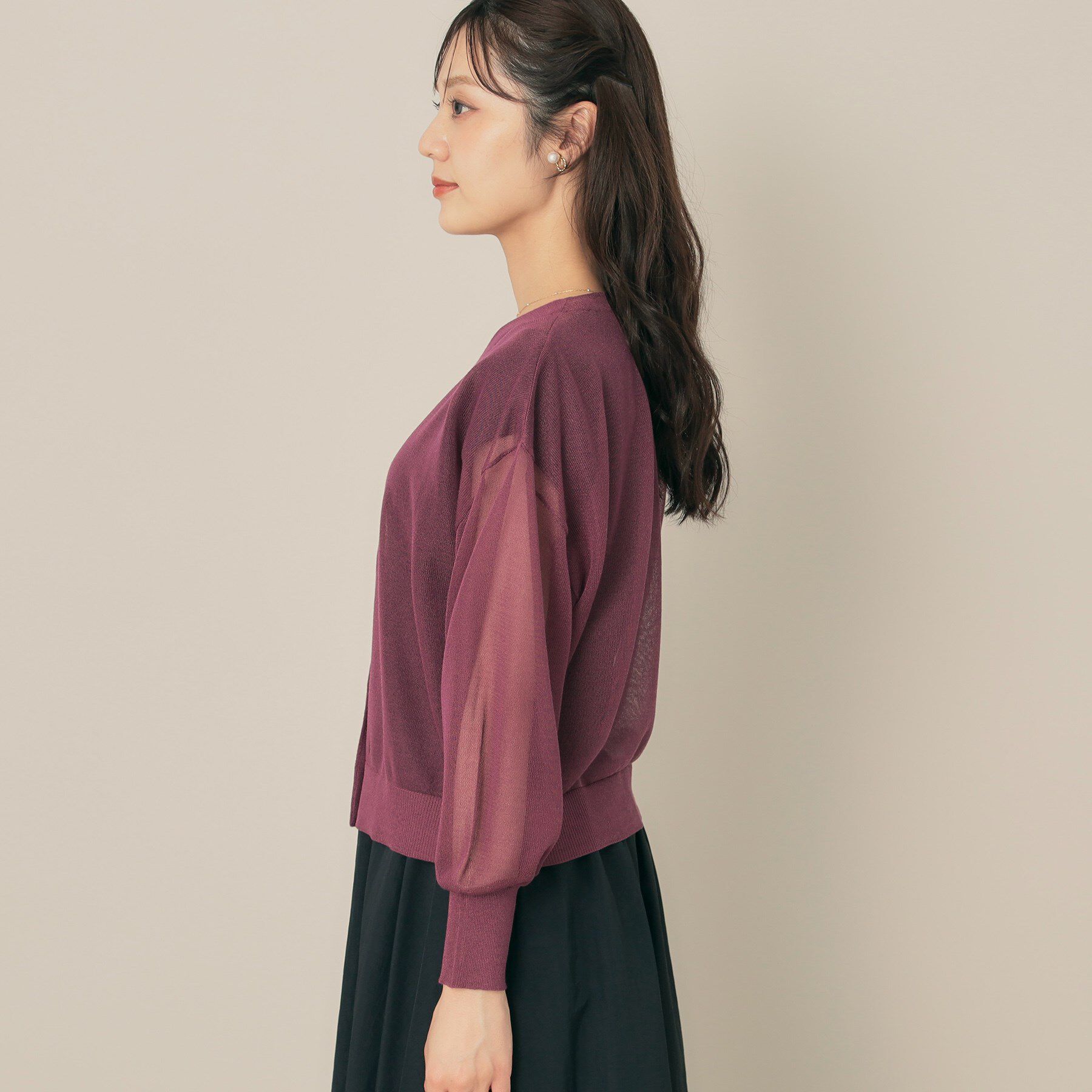 Couture broach「【秋カラー・オシャレな透け感】ダブルパール調シアーカーディガン」|カーディガン|