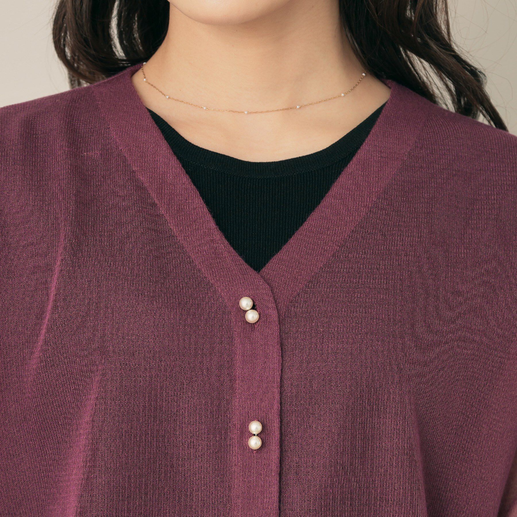 Couture broach「【秋カラー・オシャレな透け感】ダブルパール調シアーカーディガン」|カーディガン|