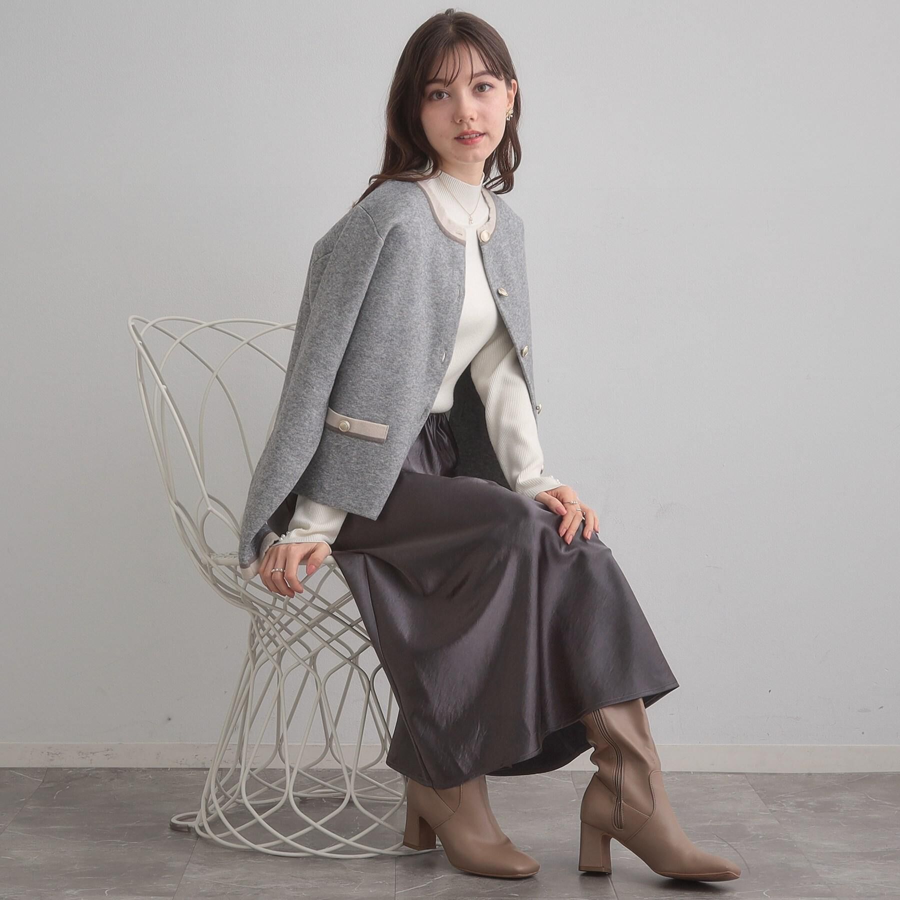 Couture broach「【通勤・大人上品】ムースタッチジャカード 配色スカラカーディ」|カーディガン|