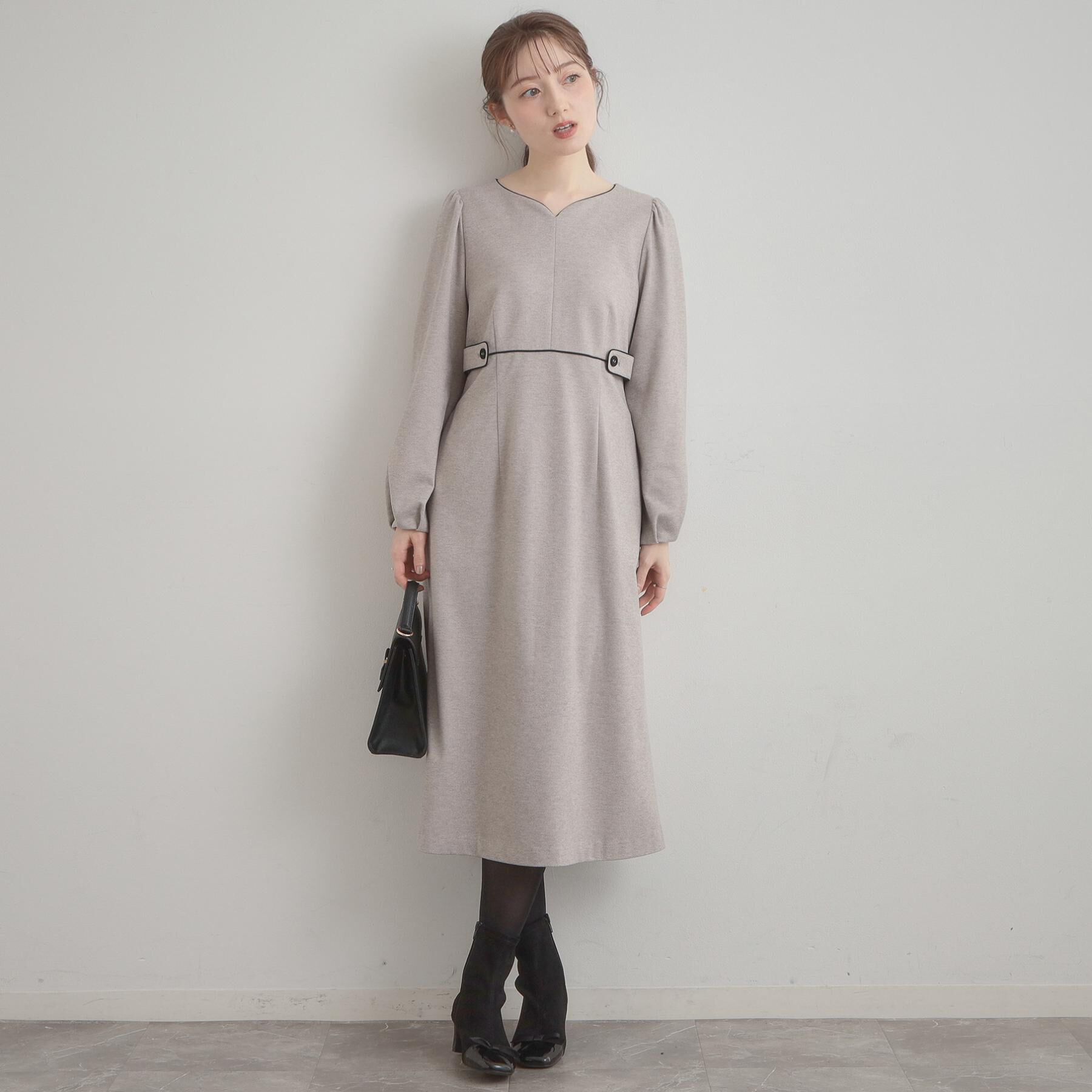 Couture broach「【通勤・起毛ポンチ】配色Aラインワンピース」|ワンピース|