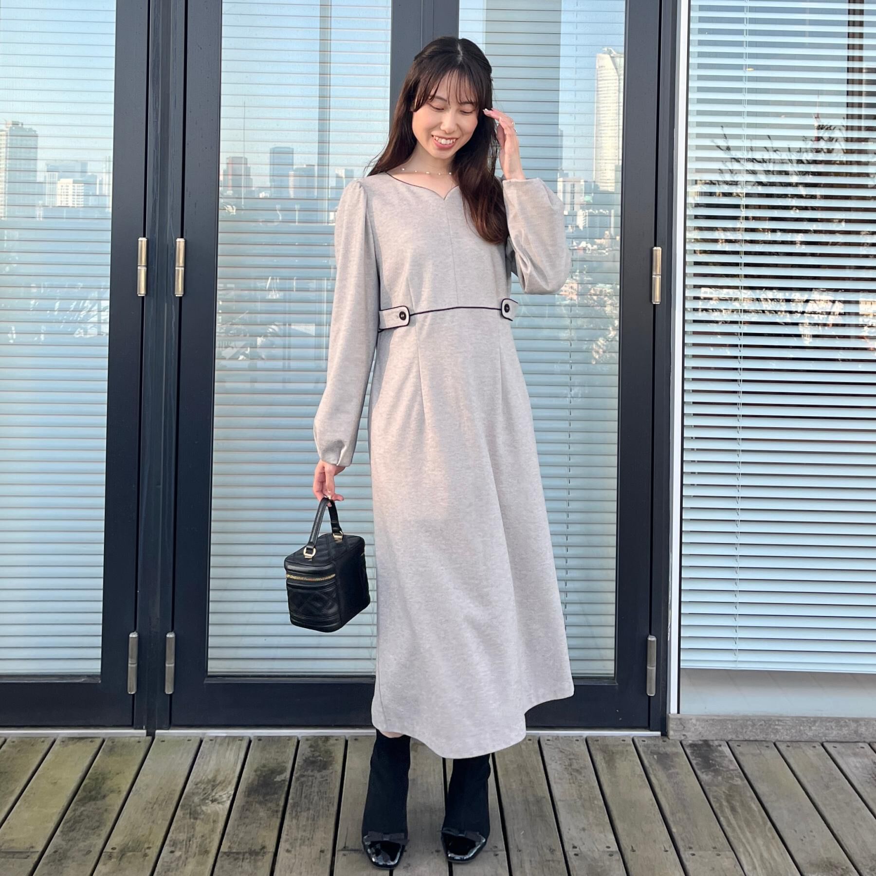 Couture broach「【通勤・起毛ポンチ】配色Aラインワンピース」|ワンピース|