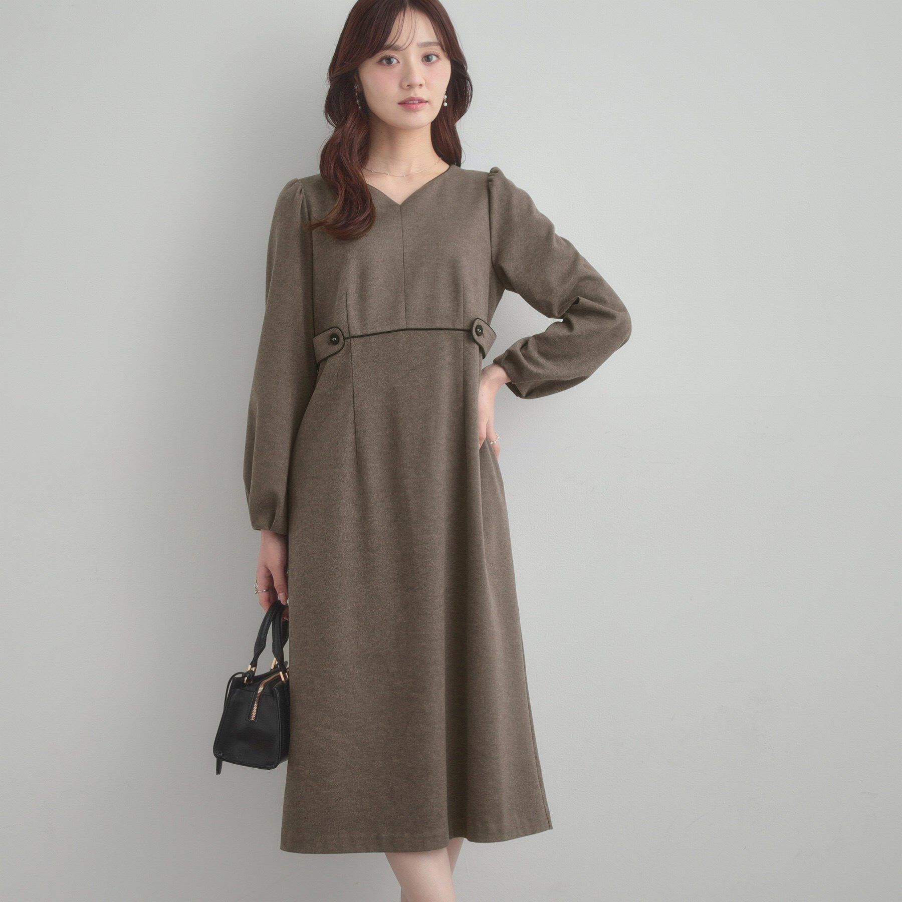 Couture broach「【通勤・起毛ポンチ】配色Aラインワンピース」|ワンピース|