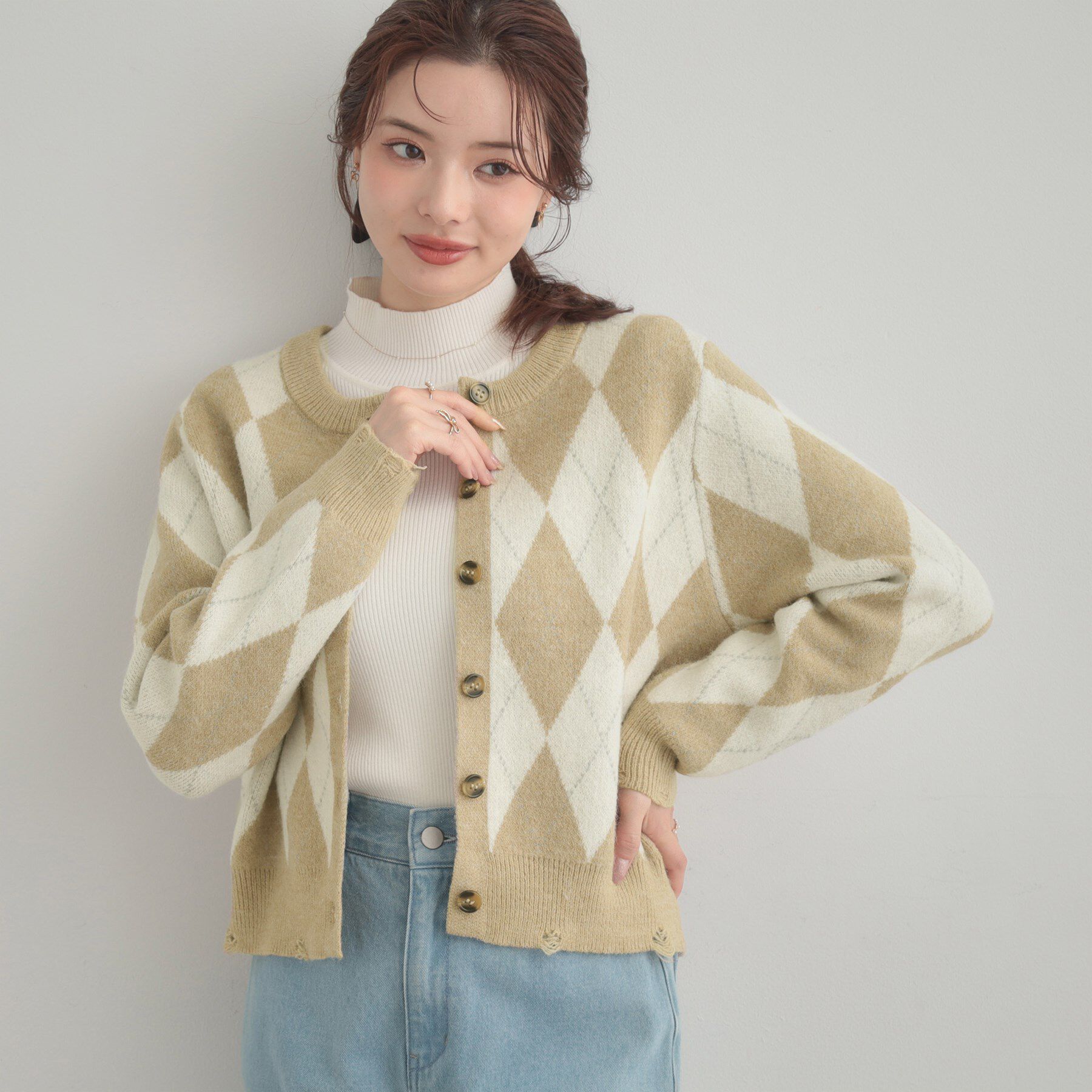 Couture broach「アーガイルニットカーディガン」|カーディガン|ベージュ(152)