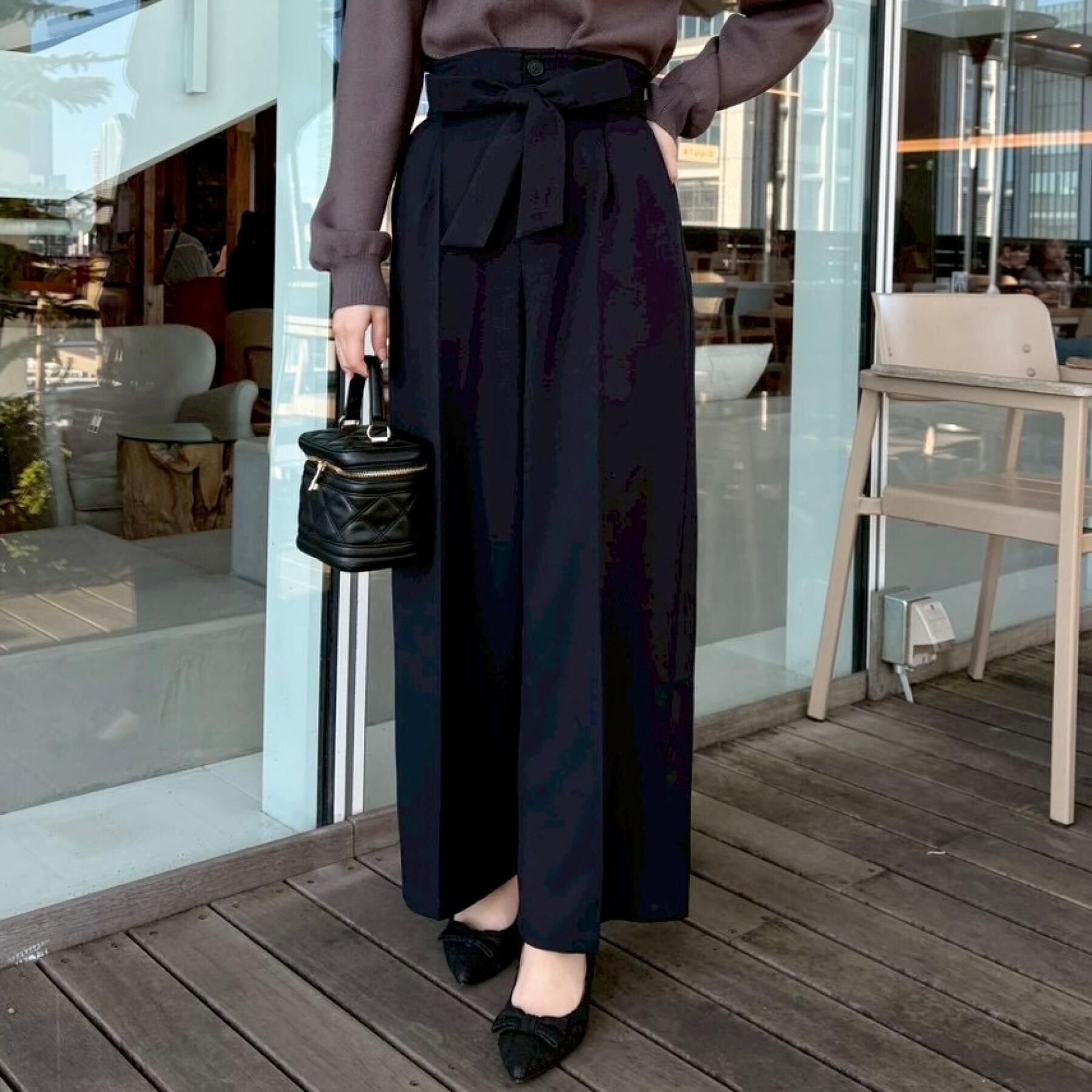 Couture broach「【洗える・通勤】ウエストリボン サスペンダー付きワイドパンツ」|その他|