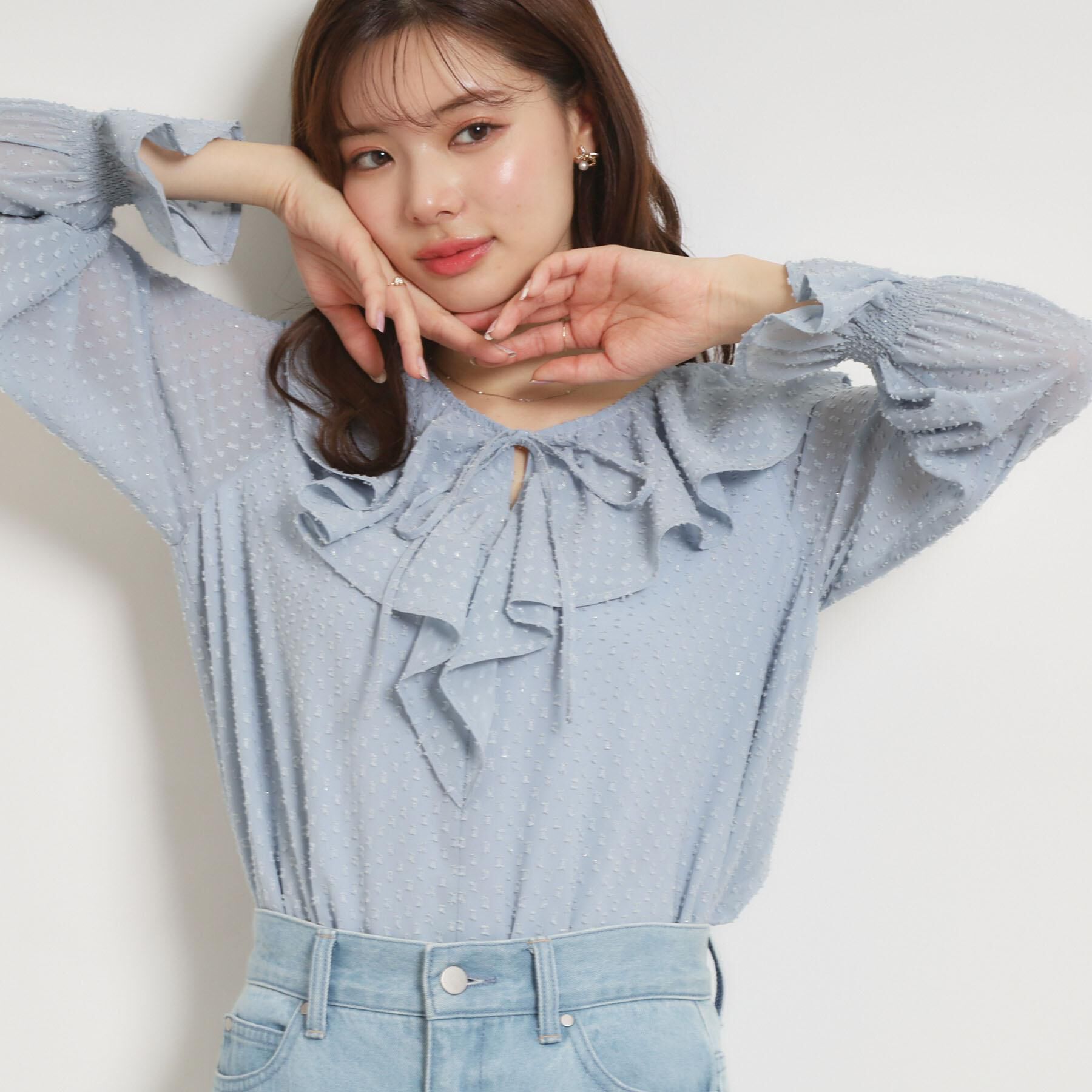 Couture broach「【着映え・洗える】ラメカットドビーフリルブラウス」|シャツ・ブラウス|