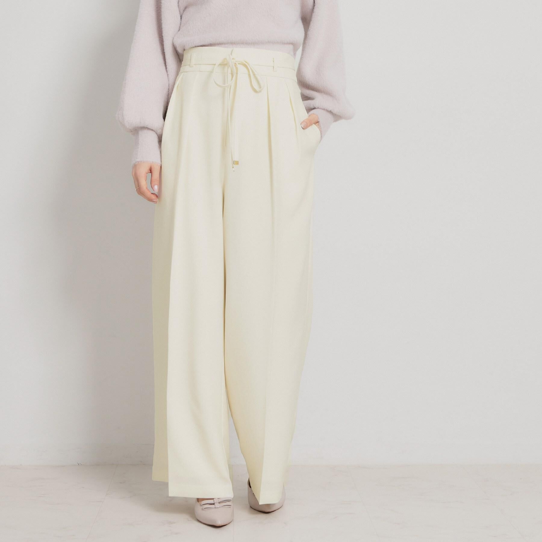 Couture broach「【洗える・S-LL】細リボンデザイン タックワイドパンツ」|その他|