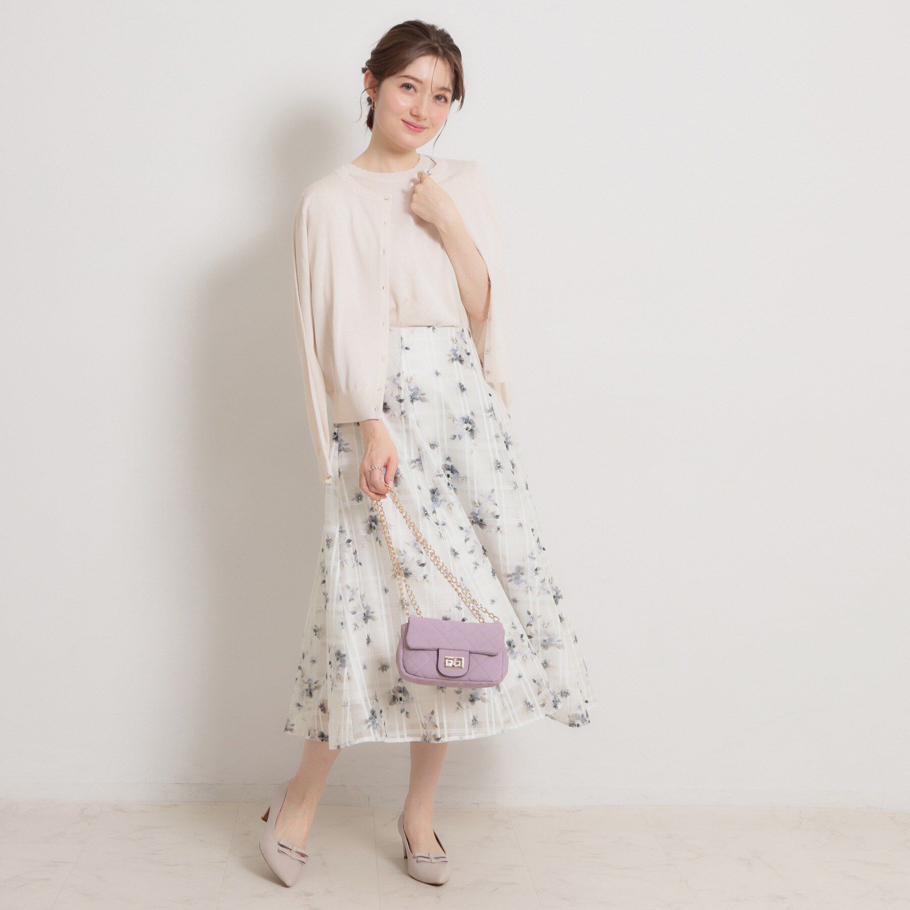 Couture broach「【洗える・着映え】シアーチェック フラワープリント スカート」|スカート|