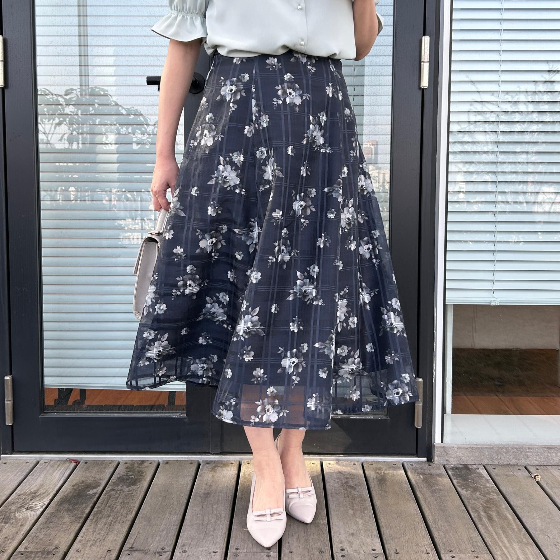 Couture broach「【洗える・着映え】シアーチェック フラワープリント スカート」|スカート|