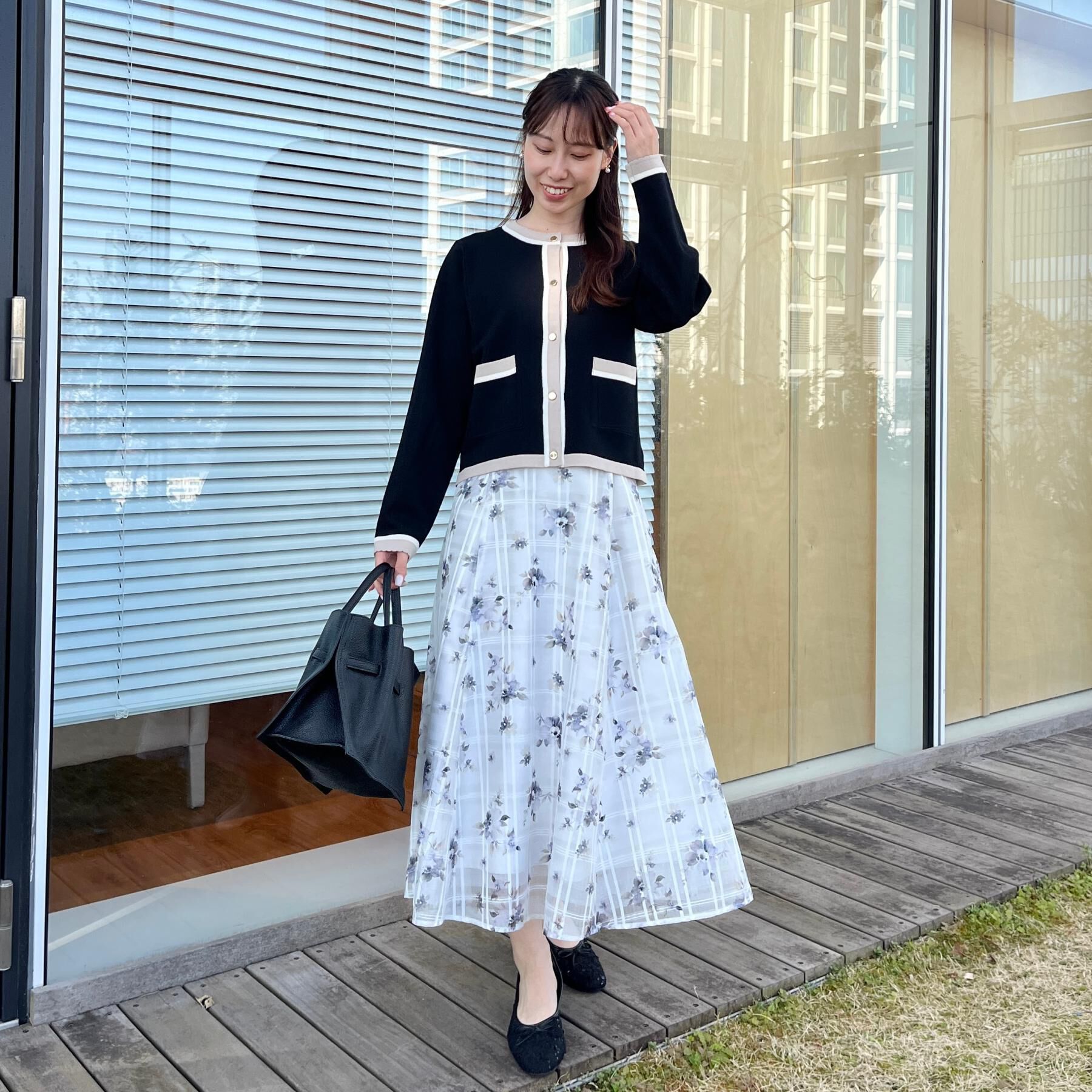 Couture broach「【洗える・着映え】シアーチェック フラワープリント スカート」|スカート|