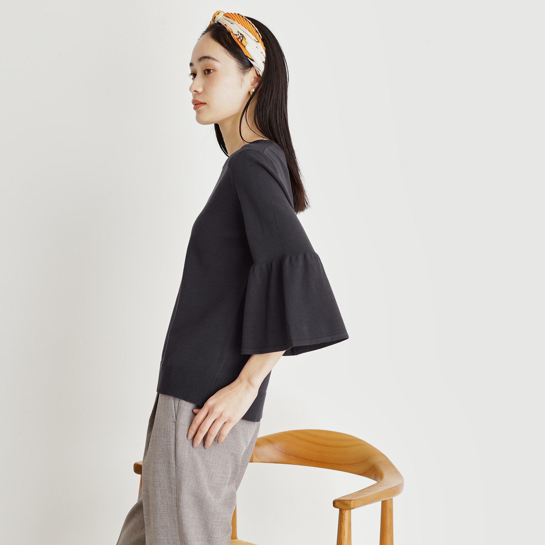 THE SHOP TK「【接触冷感/体型カバー】7分袖フレアニット/洗濯機OK/ＵＶケア」|ニット・セーター|