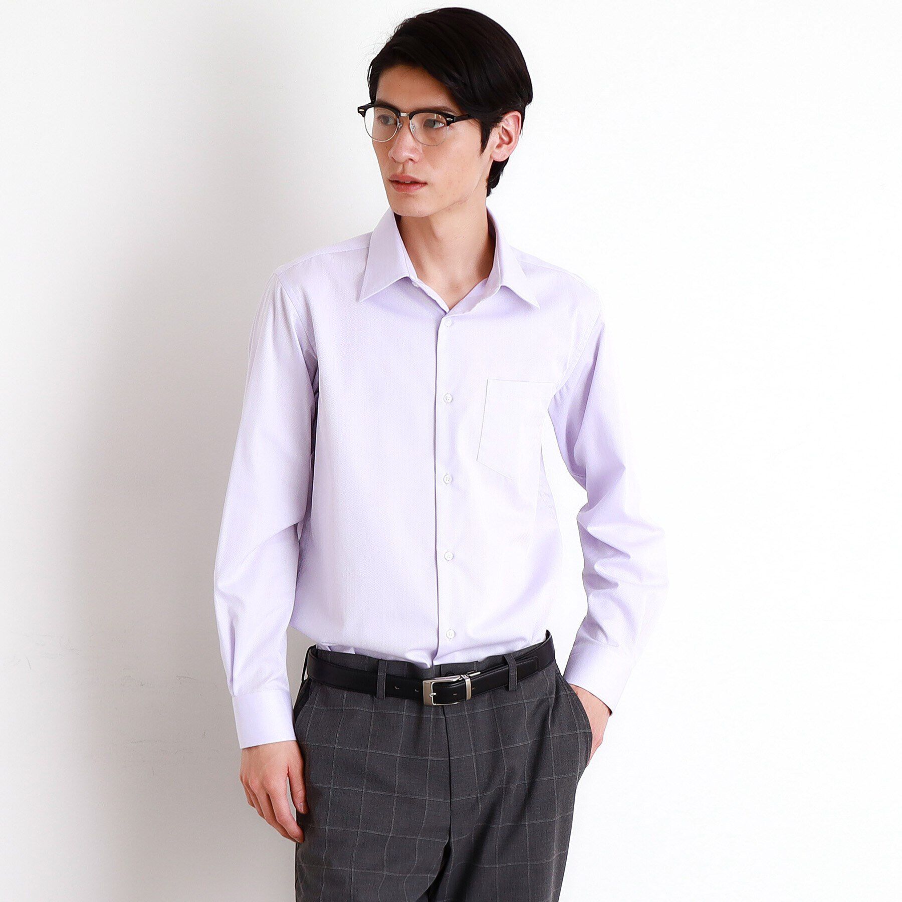 THE SHOP TK「ドレスへリンボンシャツ」|シャツ・ブラウス|ラベンダー(080)