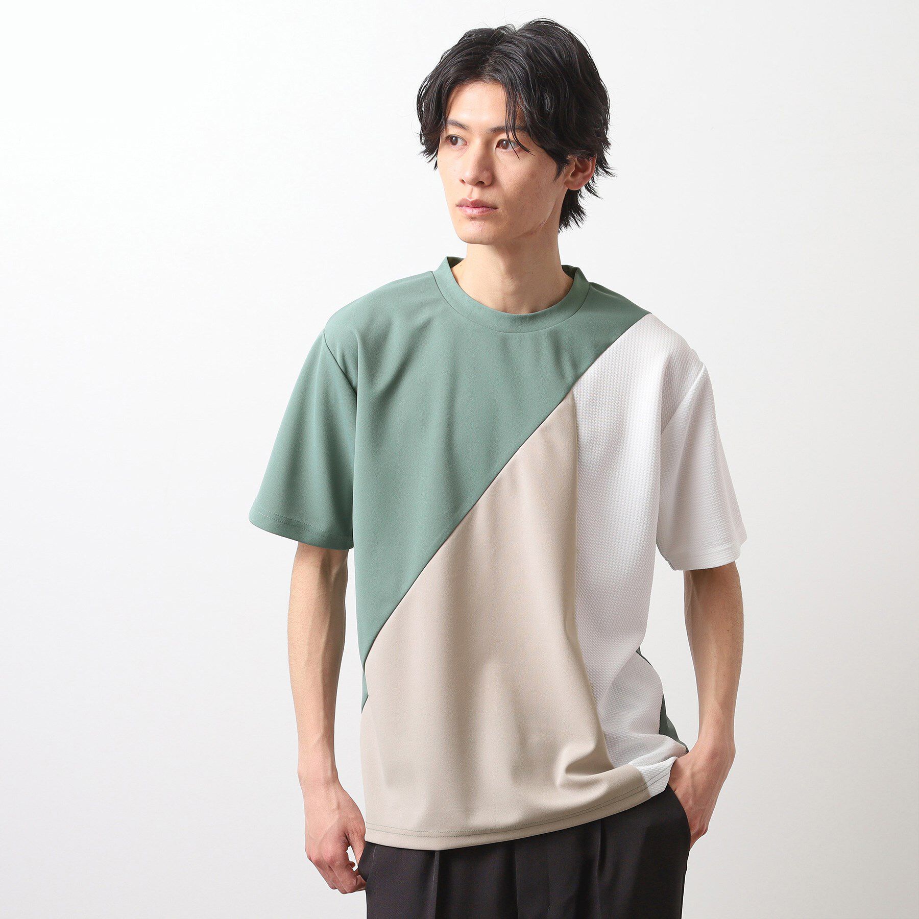 THE SHOP TK「アムンゼン異素材切替半袖Tシャツ」|Tシャツ・カットソー|