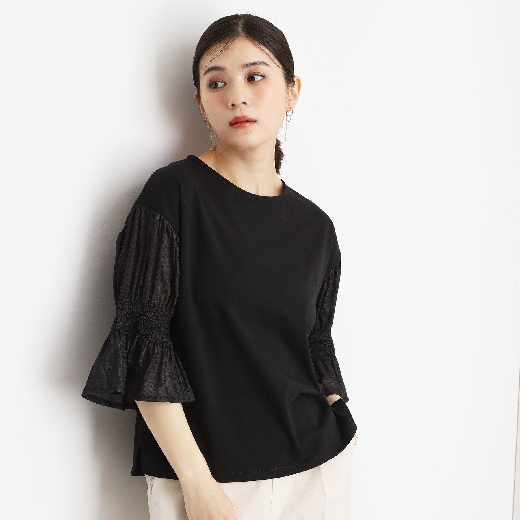 THE SHOP TK「袖シャーリングシアープルオーバー【洗濯機OK】」|Tシャツ・カットソー|