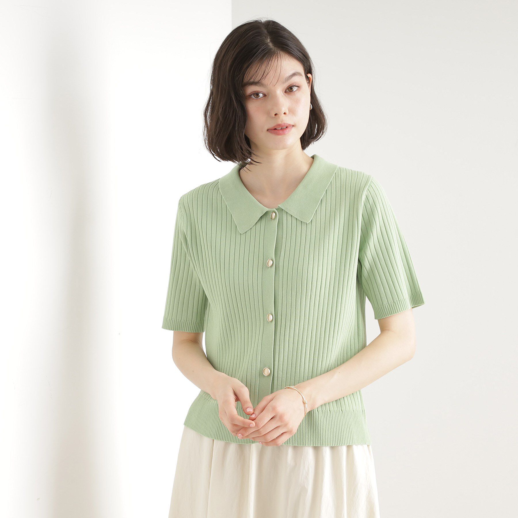 THE SHOP TK「リブニットポロシャツ【洗濯機OK】」|ニット・セーター|ミントグリーン(02