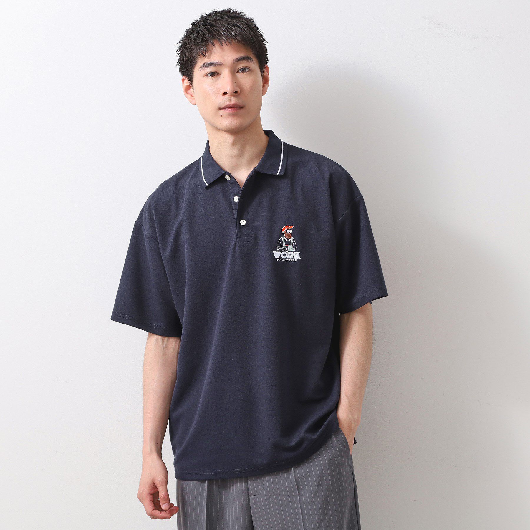 THE SHOP TK「サガラ刺繍半袖ポロシャツ　【洗濯機OK/ユニセックス】」|ポロシャツ|ネイビー(094)