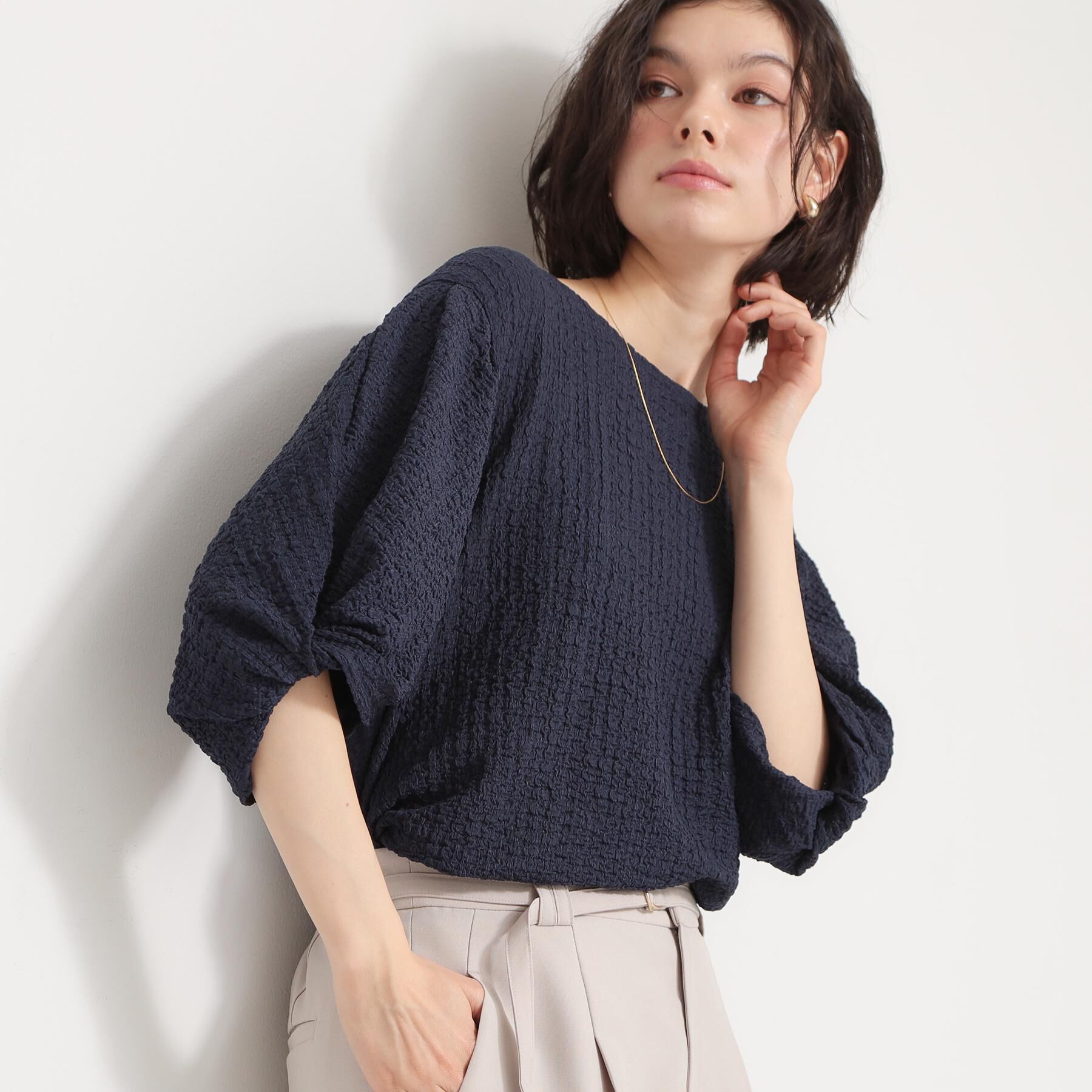 THE SHOP TK「ポコポコ袖タックプルオーバー　体型カバー/洗濯機OK」|Tシャツ・カットソー|