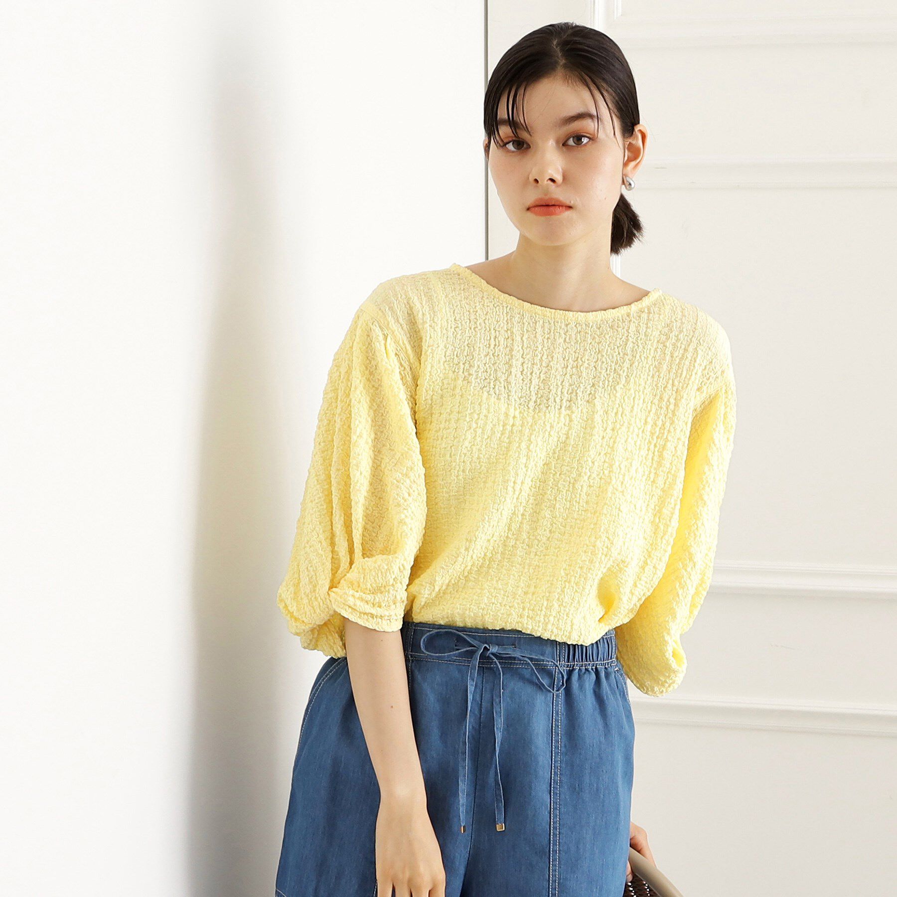 THE SHOP TK「ポコポコ袖タックプルオーバー　体型カバー/洗濯機OK」|Tシャツ・カットソー|イエロー(031)