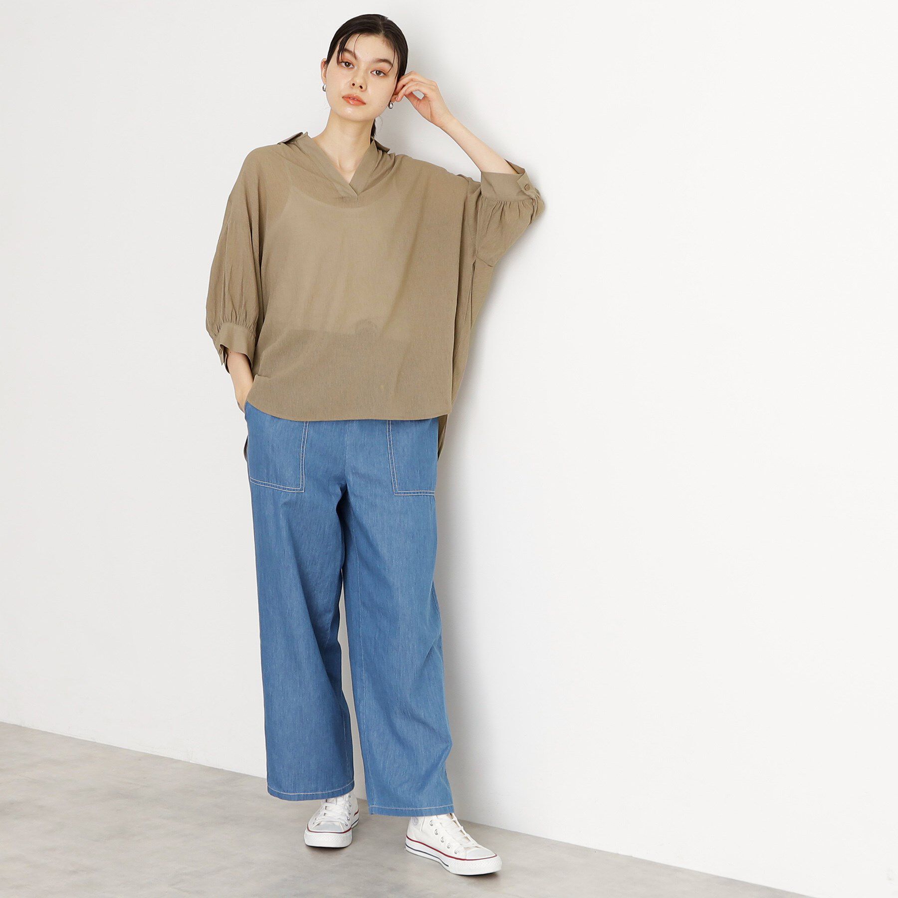 THE SHOP TK「後ろギャザーシアーシャツ【体型カバー／洗える】」|シャツ・ブラウス|