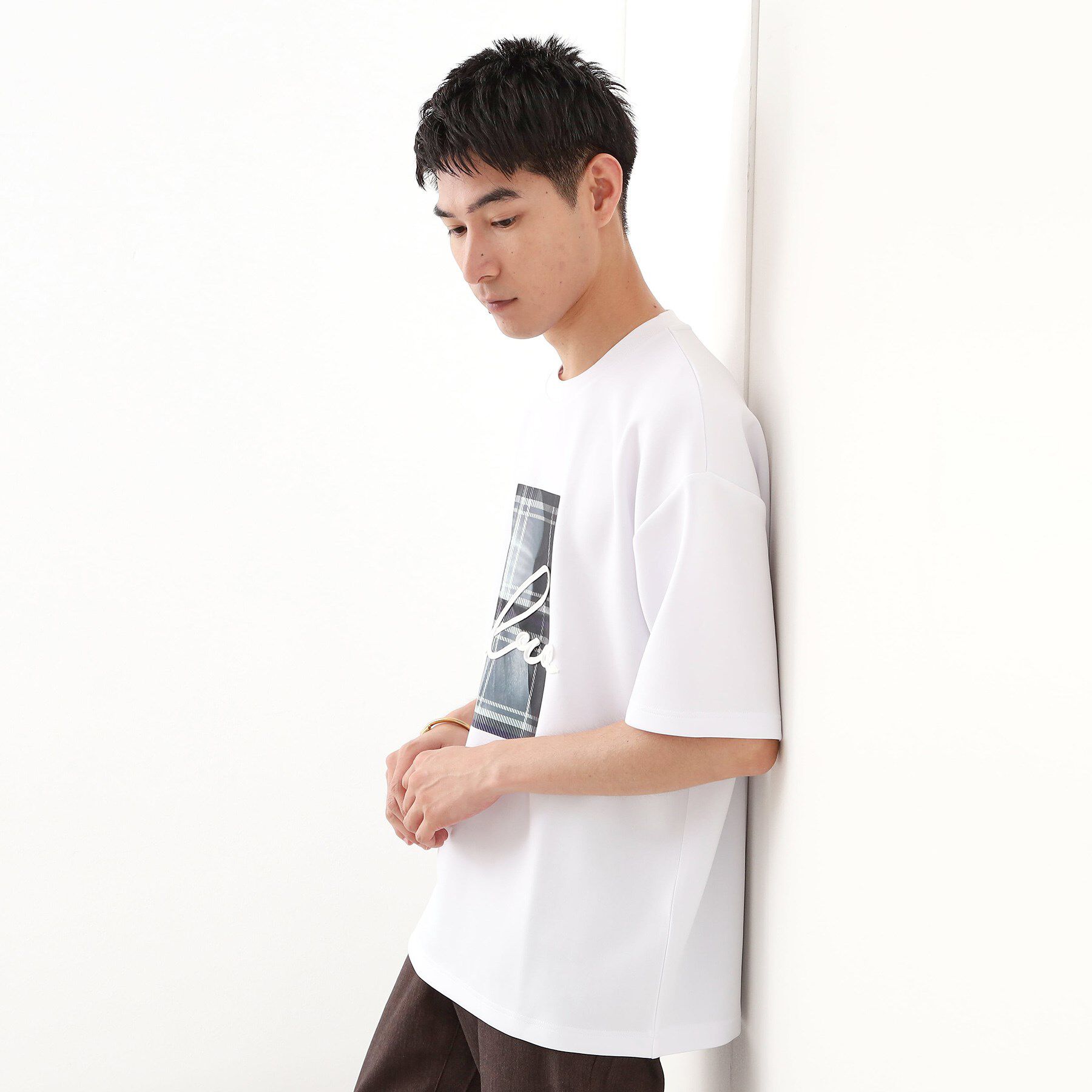 THE SHOP TK「コード刺繍フォトプリント半袖Tシャツ 【洗濯機OK】」|Tシャツ・カットソー|