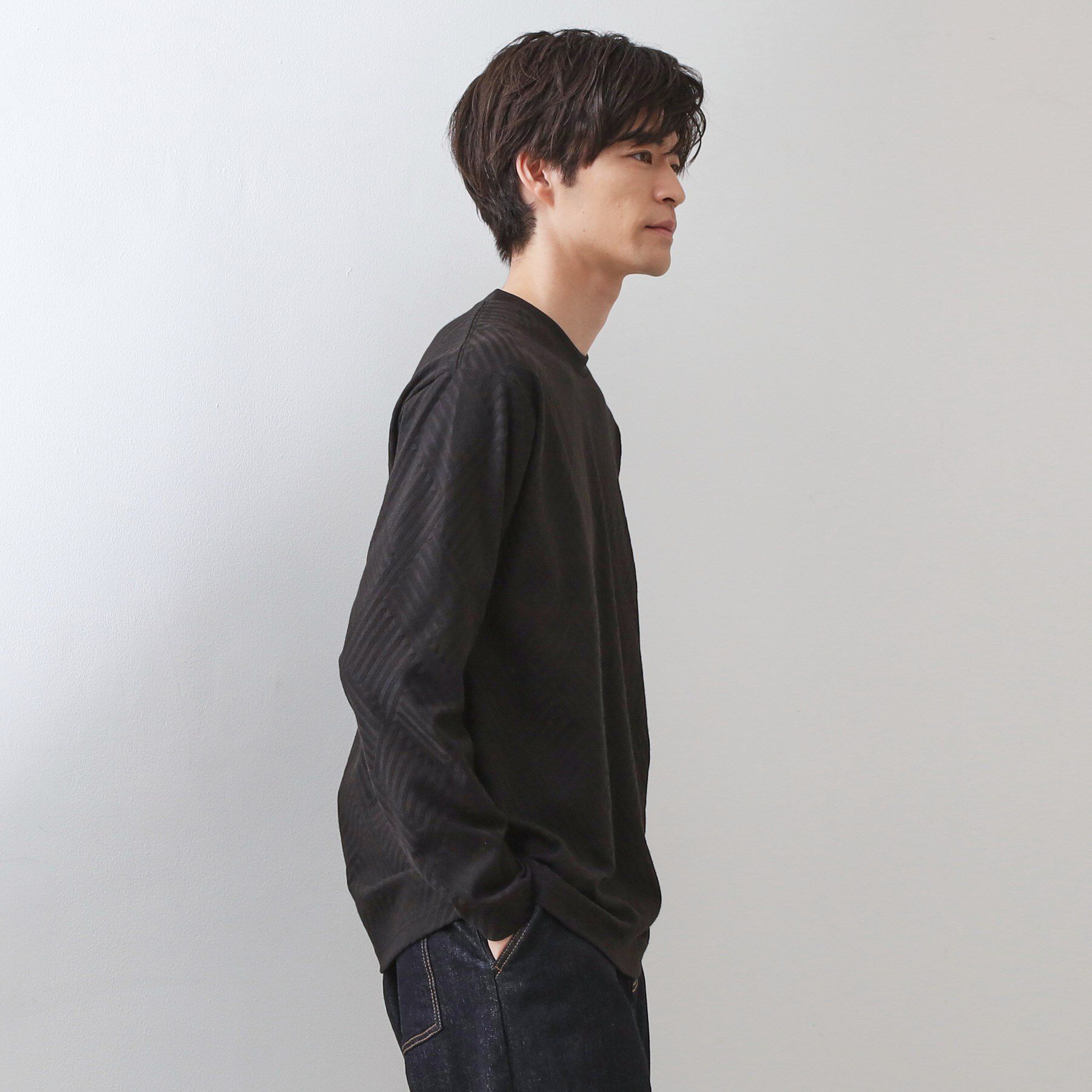 THE SHOP TK「リンクスジャカード長袖Tシャツ【サスティナブル素材使用/洗濯機OK】」|Tシャツ・カットソー|