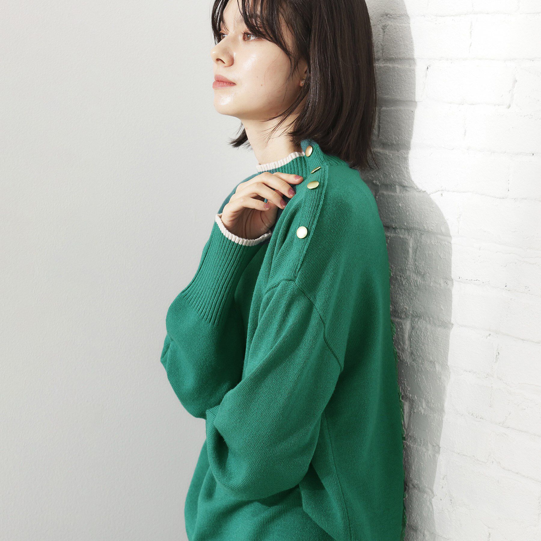 THE SHOP TK「【インしないで着られる】金ボタン ハイネックニット/毛玉になりにくい/静電気防止/洗濯機OK」|ニット・セーター|