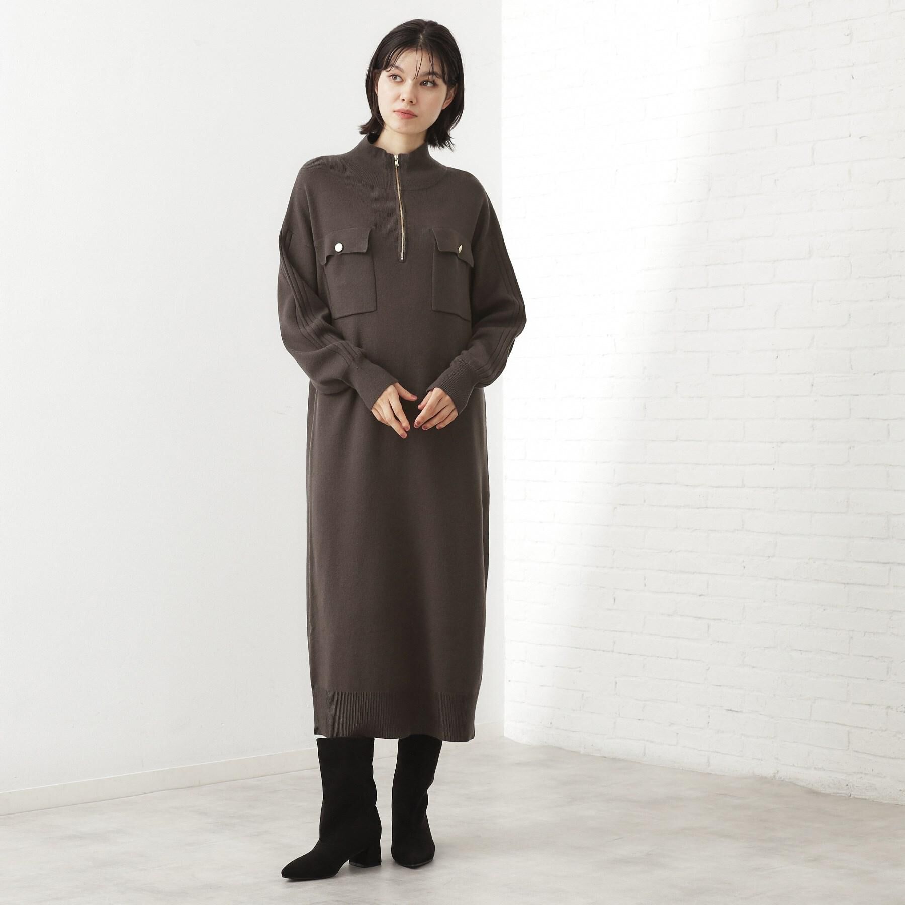 THE SHOP TK「1枚でこなれ見え ハーフZIPワンピース【毛玉になりにくい/静電気防止/洗濯機OK】」|ワンピース|