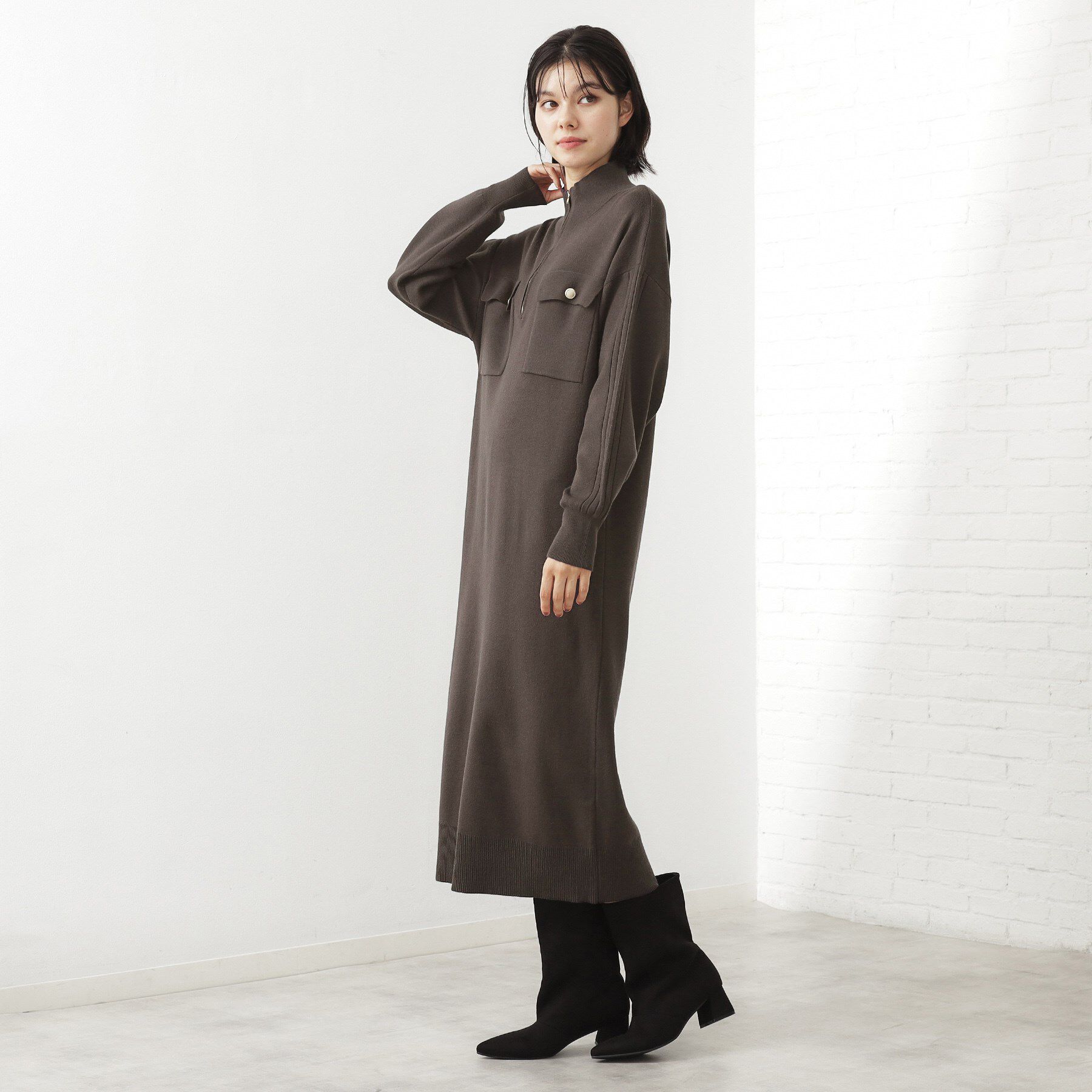 THE SHOP TK「1枚でこなれ見え ハーフZIPワンピース【毛玉になりにくい/静電気防止/洗濯機OK】」|ワンピース|