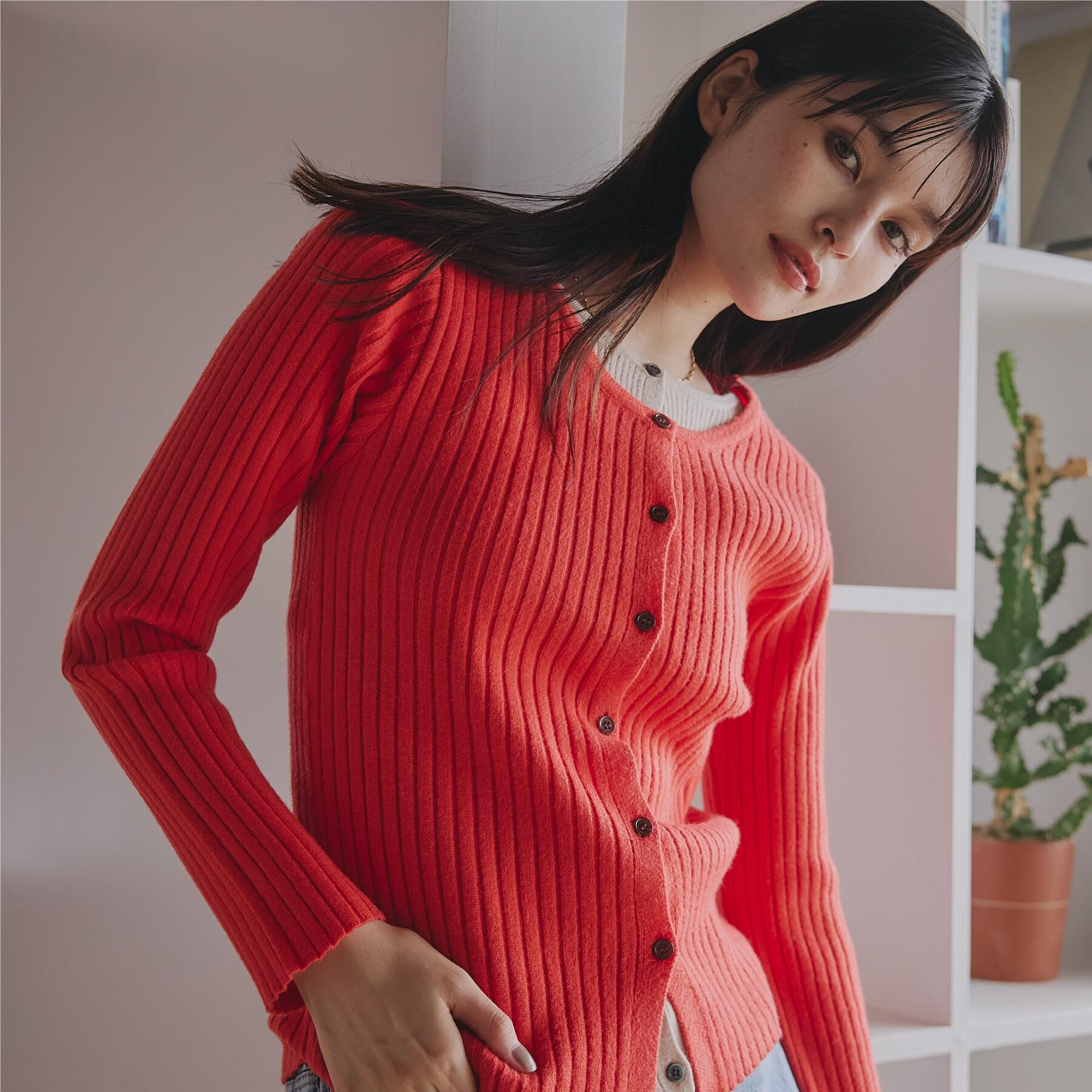 THE SHOP TK「【アンチピリング/静電気防止/洗える】ヘンリーレイヤードニット」|ニット・セーター|オレンジ(067)