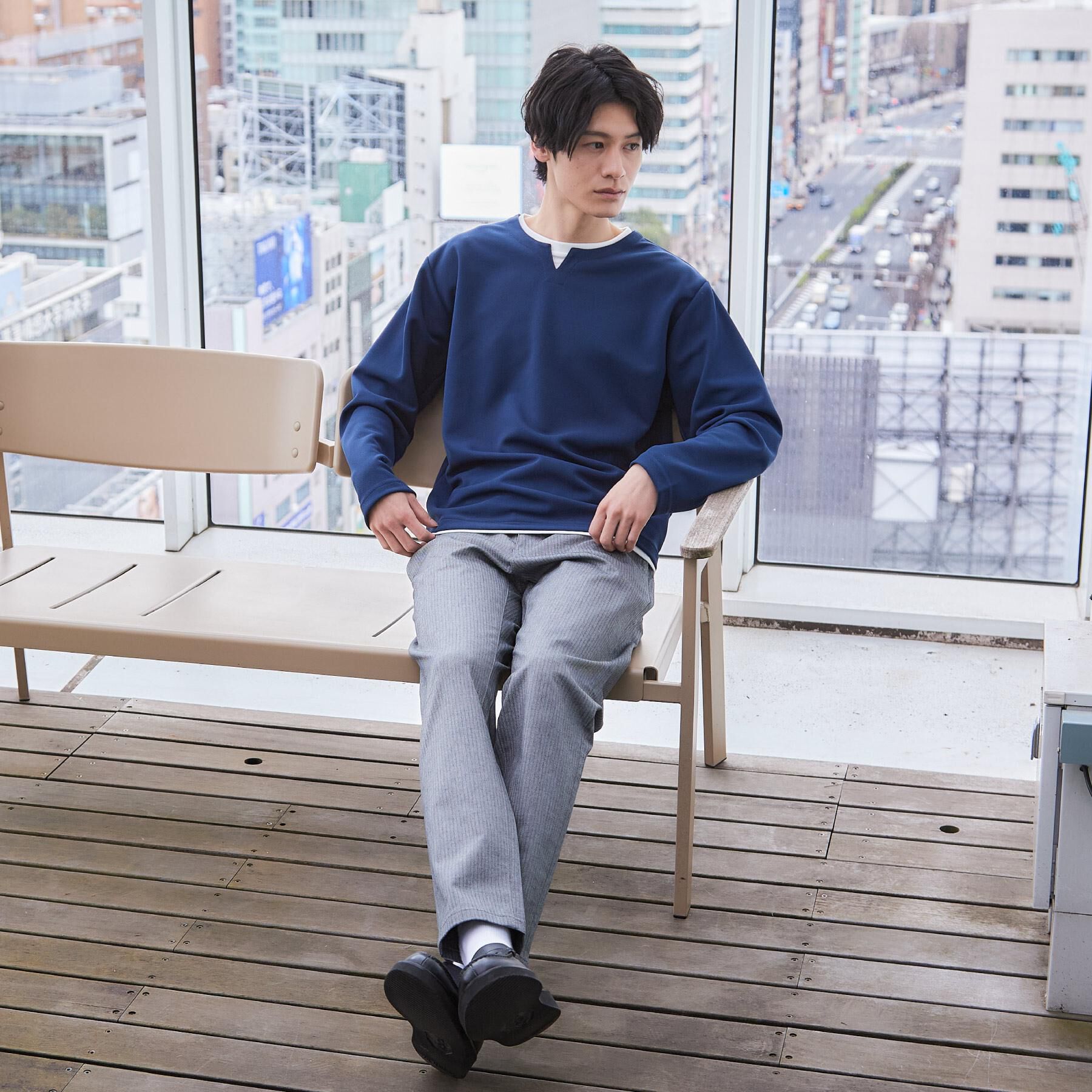 THE SHOP TK「【1枚で手抜きに見えない】キーネック フェイクレイヤード長袖Tシャツ」|Tシャツ・カットソー|