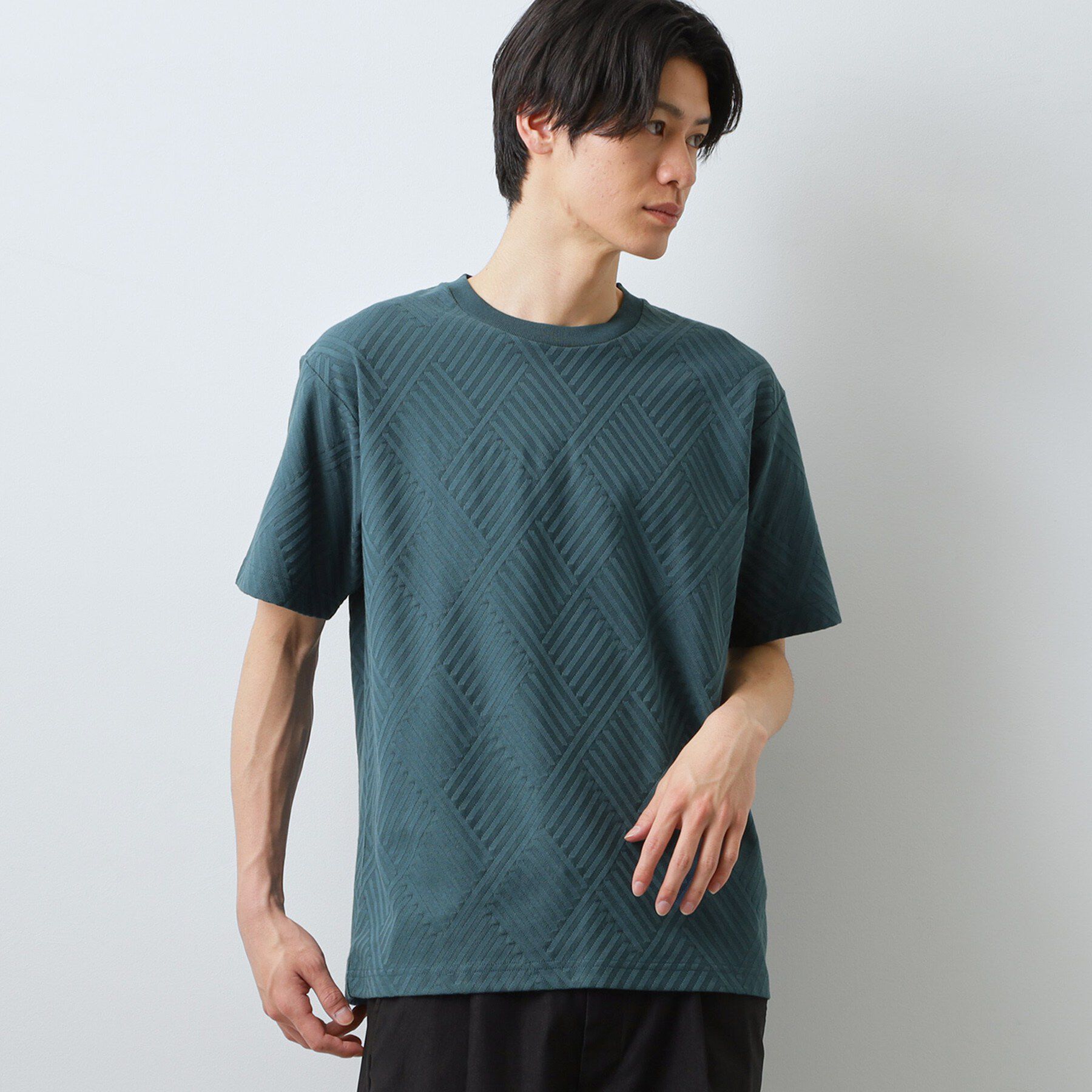 THE SHOP TK「【ジャケットインにもおすすめ！】ジャカード リンクス半袖Tシャツ 洗濯機OK」|Tシャツ・カットソー|