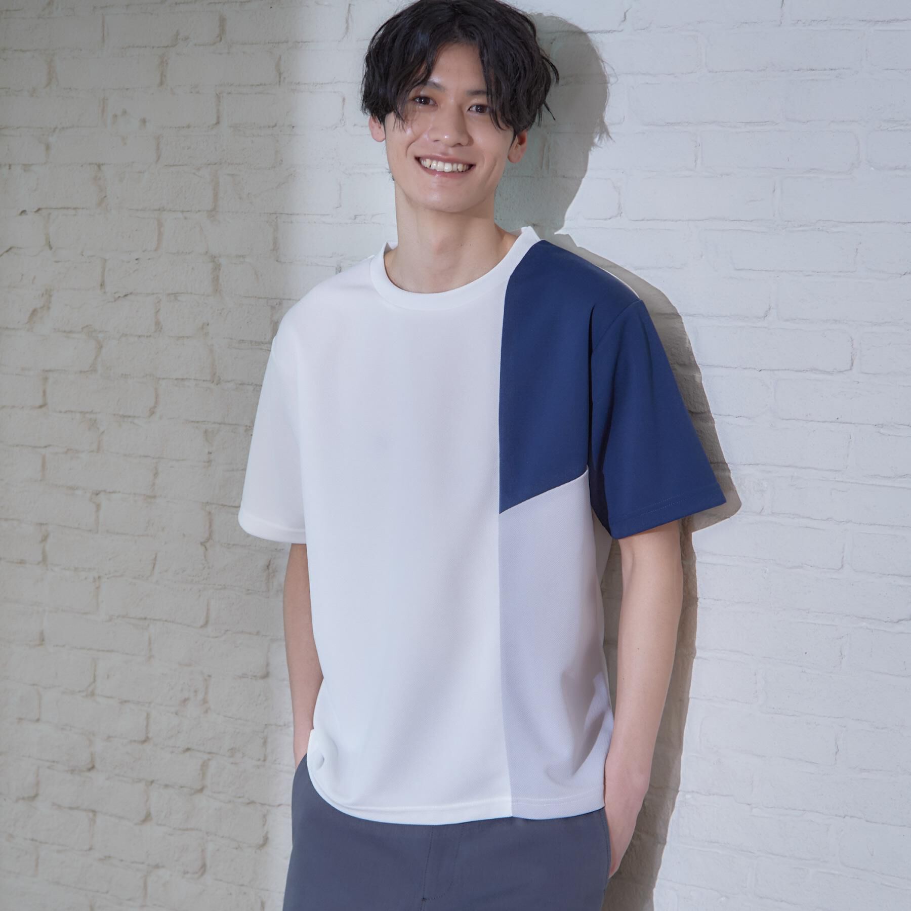 THE SHOP TK「【一枚で着映える】パターンブロッキング 半袖Tシャツ 洗濯機OK」|Tシャツ・カットソー|