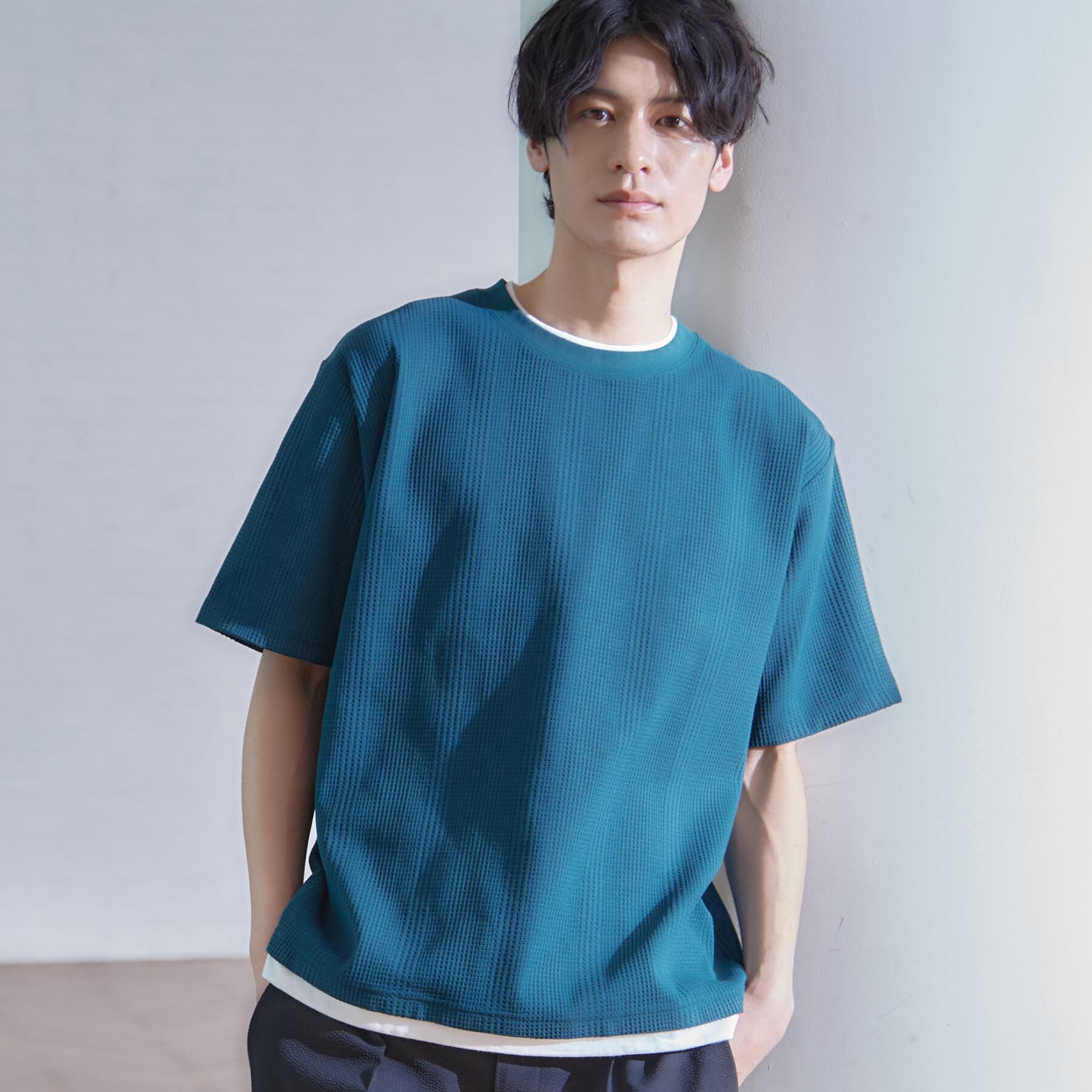 THE SHOP TK「【ラクして決まる！】レイヤード風半袖Tシャツ　洗濯機OK」|Tシャツ・カットソー|グリーン(024)