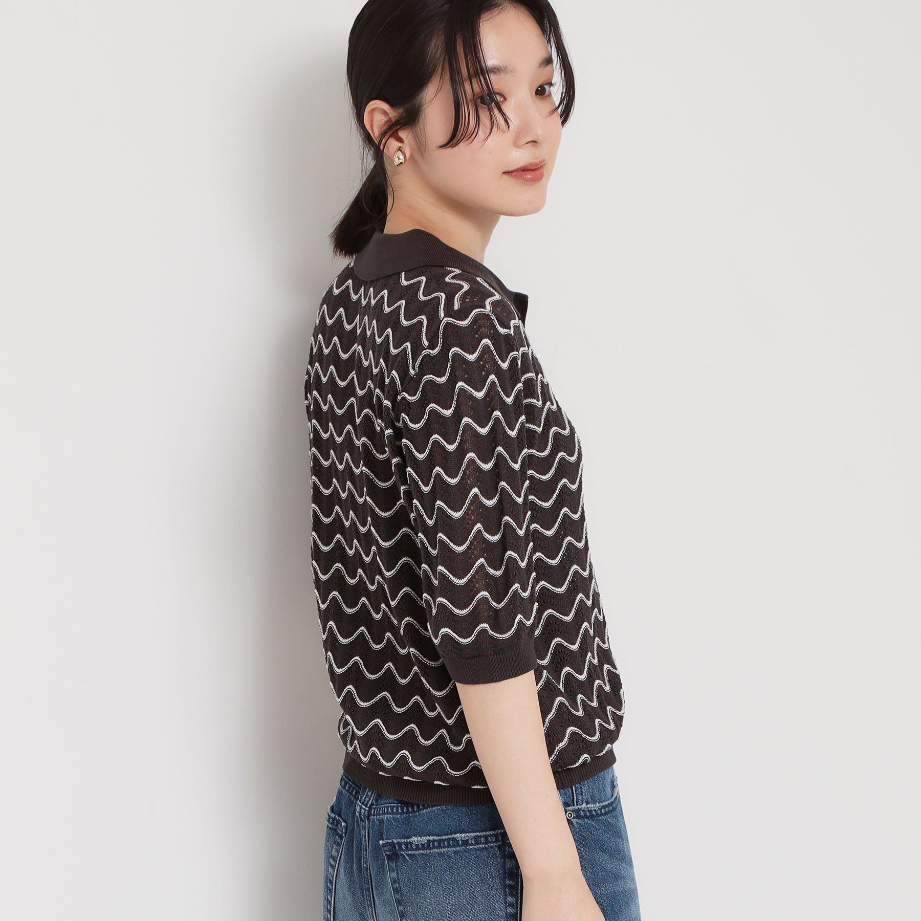 THE SHOP TK「【さらさらタッチ】ジャカードポロニット」|ニット・セーター|