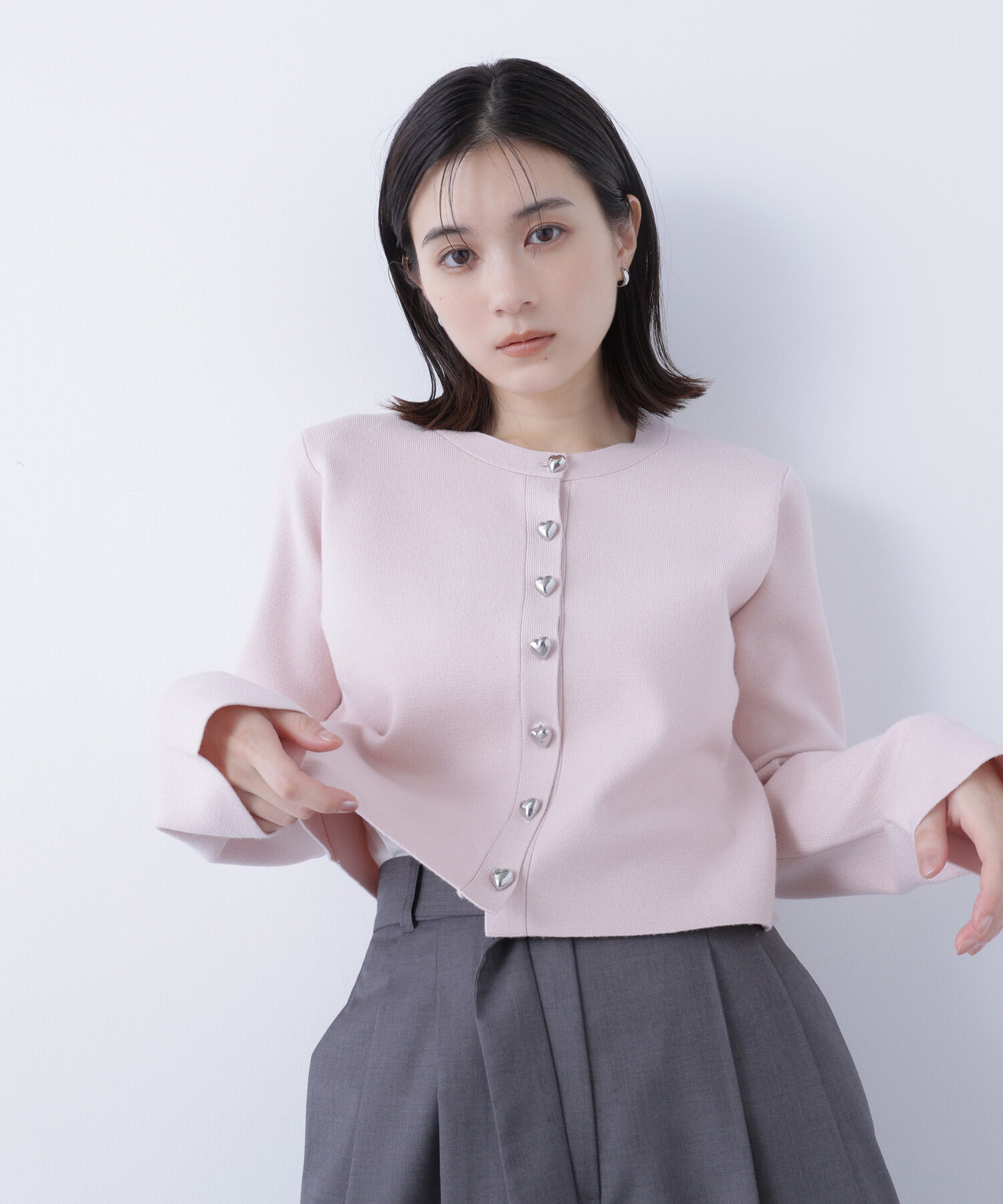  「ハートボタンニットジャケット」|ニット・セーター|