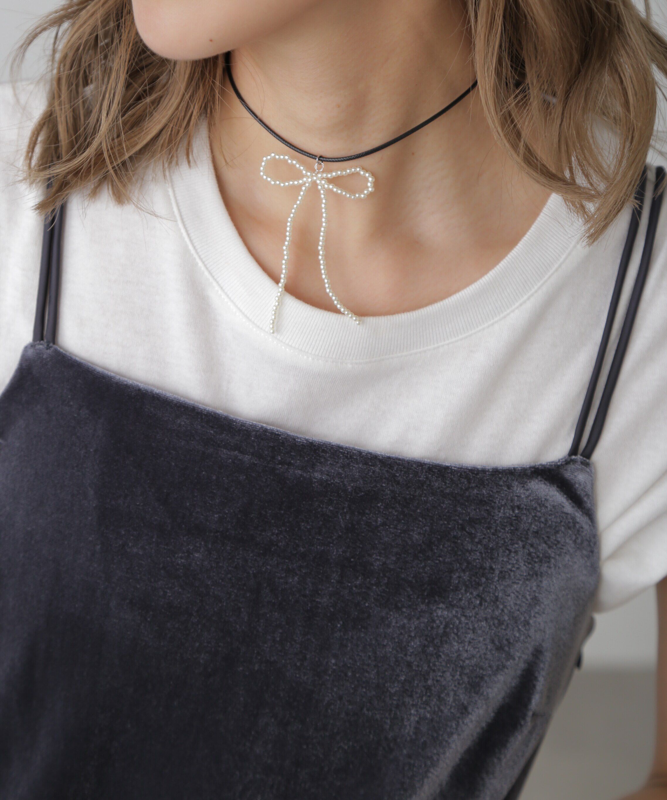  「ロングリボンネックレス」|その他|ホワイト